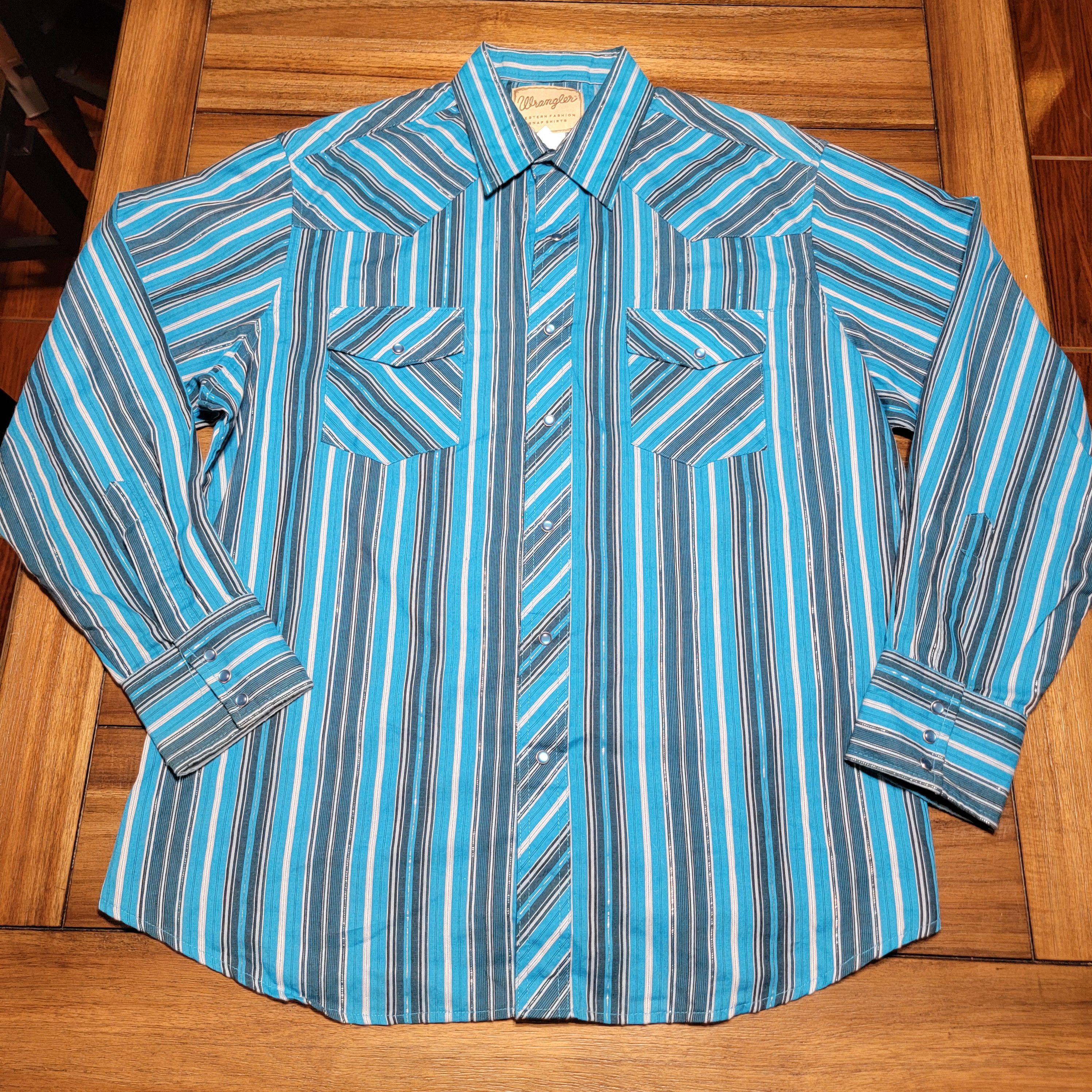 Wrangler Wrangler Western LS Pearl Snap Blue Stripe Shirt - Size XL Size US XL / EU 56 / 4 - 1 Thumbnail