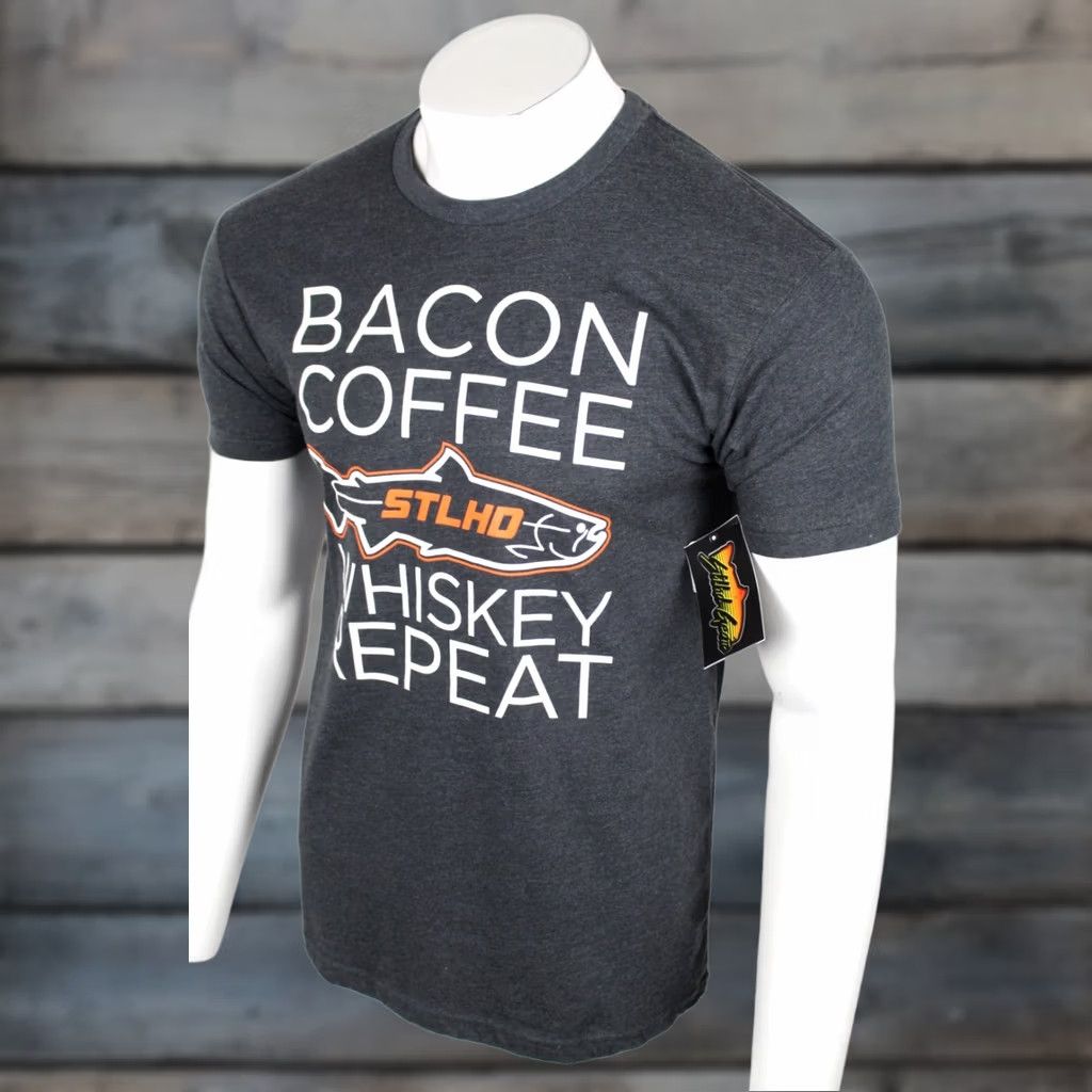 Vintage STLHD Fishing Men's T Shirt Necessities Bacon Coffee Whiskey Repeat M Medium Gray Solid Short Sleeve Crew Neck Graphic Print Non-Vintage Size US M / EU 48-50 / 2 - 1 Thumbnail
