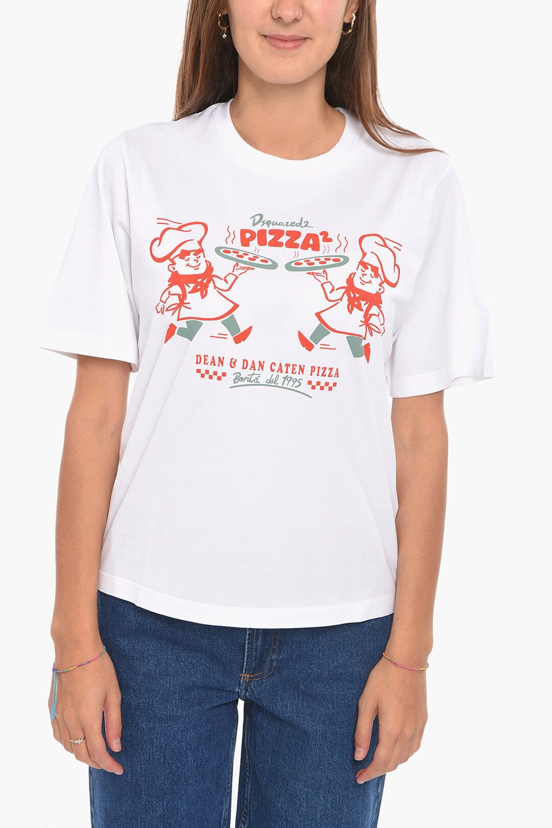 image of Dsquared2 Og1Mm0124 Pizza T-Shirt In White, Women's (Size Large)