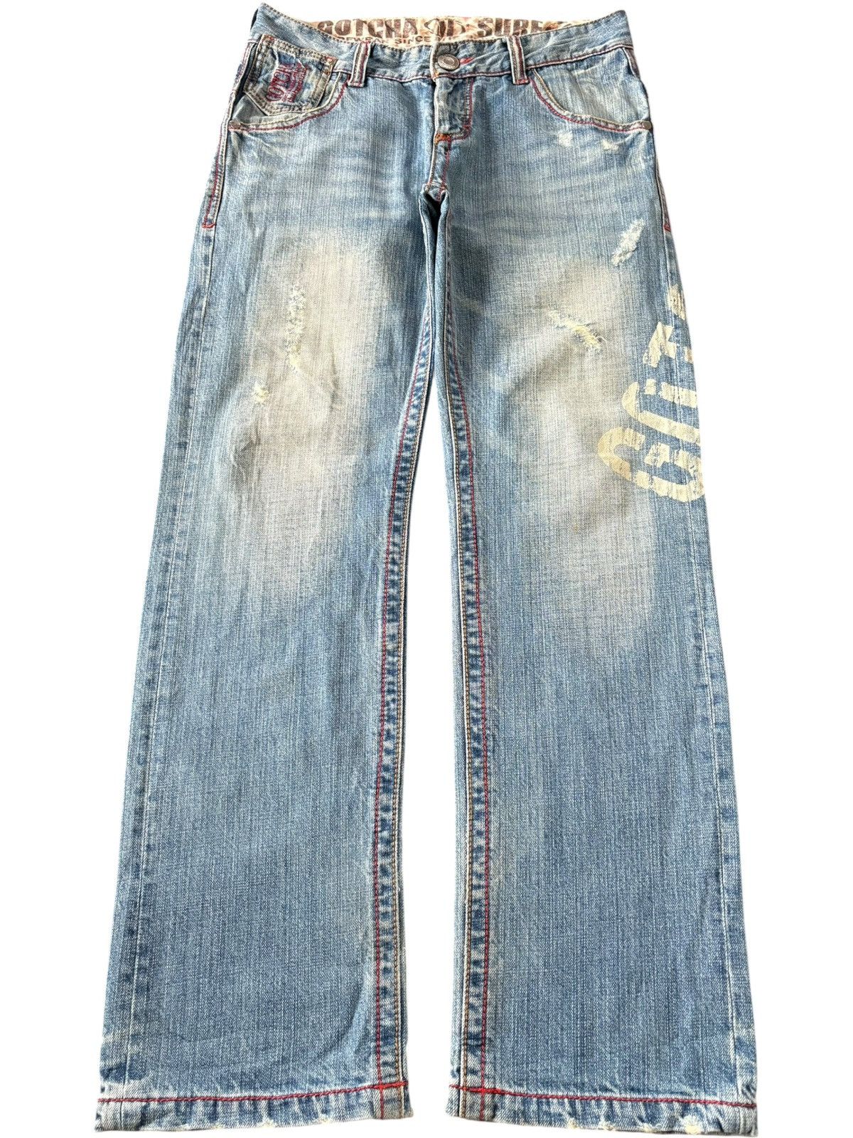 Gotcha Vintage Japanese Gotcha Printed Distressed Baggy Jeans Size US 31 - 1 Thumbnail