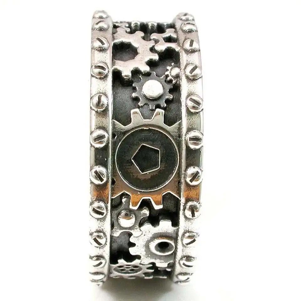Jewelry × Vintage New Handmade Gears Carved Finger Rings Size ONE SIZE - 3 Thumbnail