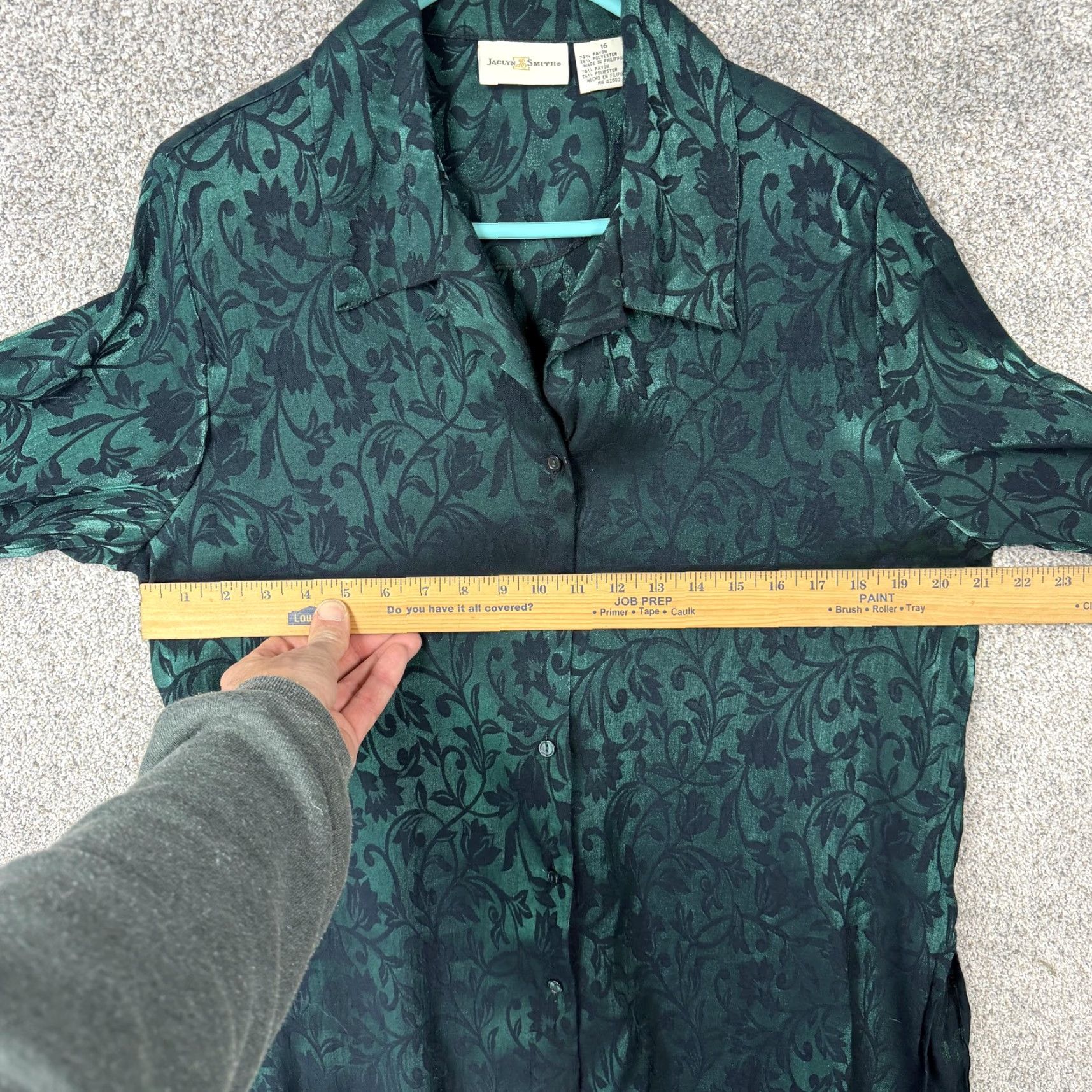Vintage VINTAGE Jaclyn Smith Blouse Womens 16 Green Floral 90s Gothic Whimsigoth Dark Academia Shirt Size XXL / US 16-18 / IT 52-54 - 4 Thumbnail
