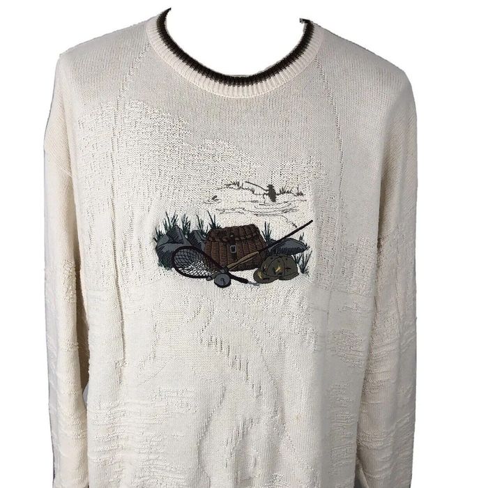 Etro Vintage 90s Field Master Fly Fishing Sweater Embroidered Mens