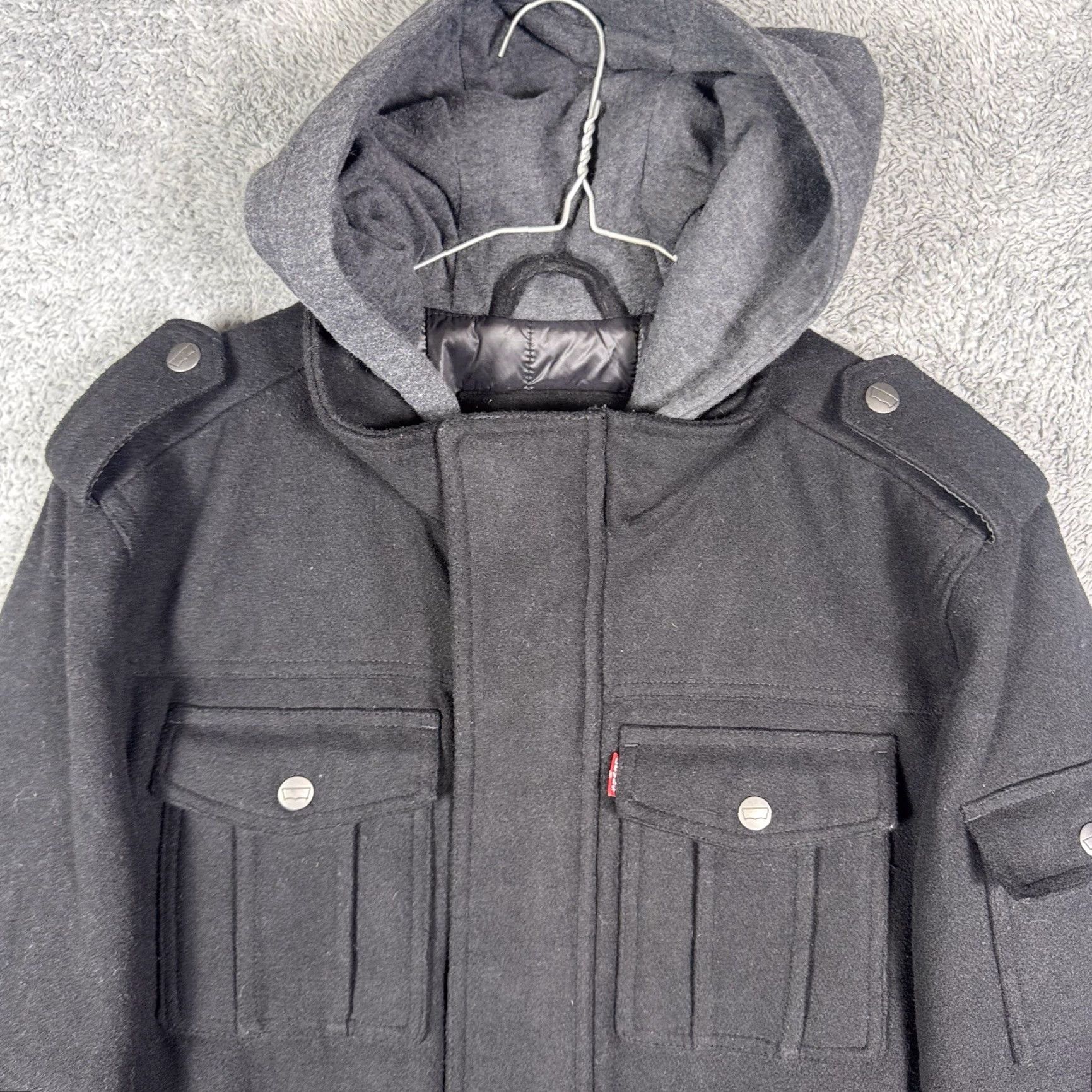 Levi's Levi’s Jacket Men’s S Military Trucker Quilted Wool Blend Pea Coat Full Zip Black Wool Blend Solid City Classic Outdoor Fall Winter 90s Mens Size US S / EU 44-46 / 1 - 4 Thumbnail