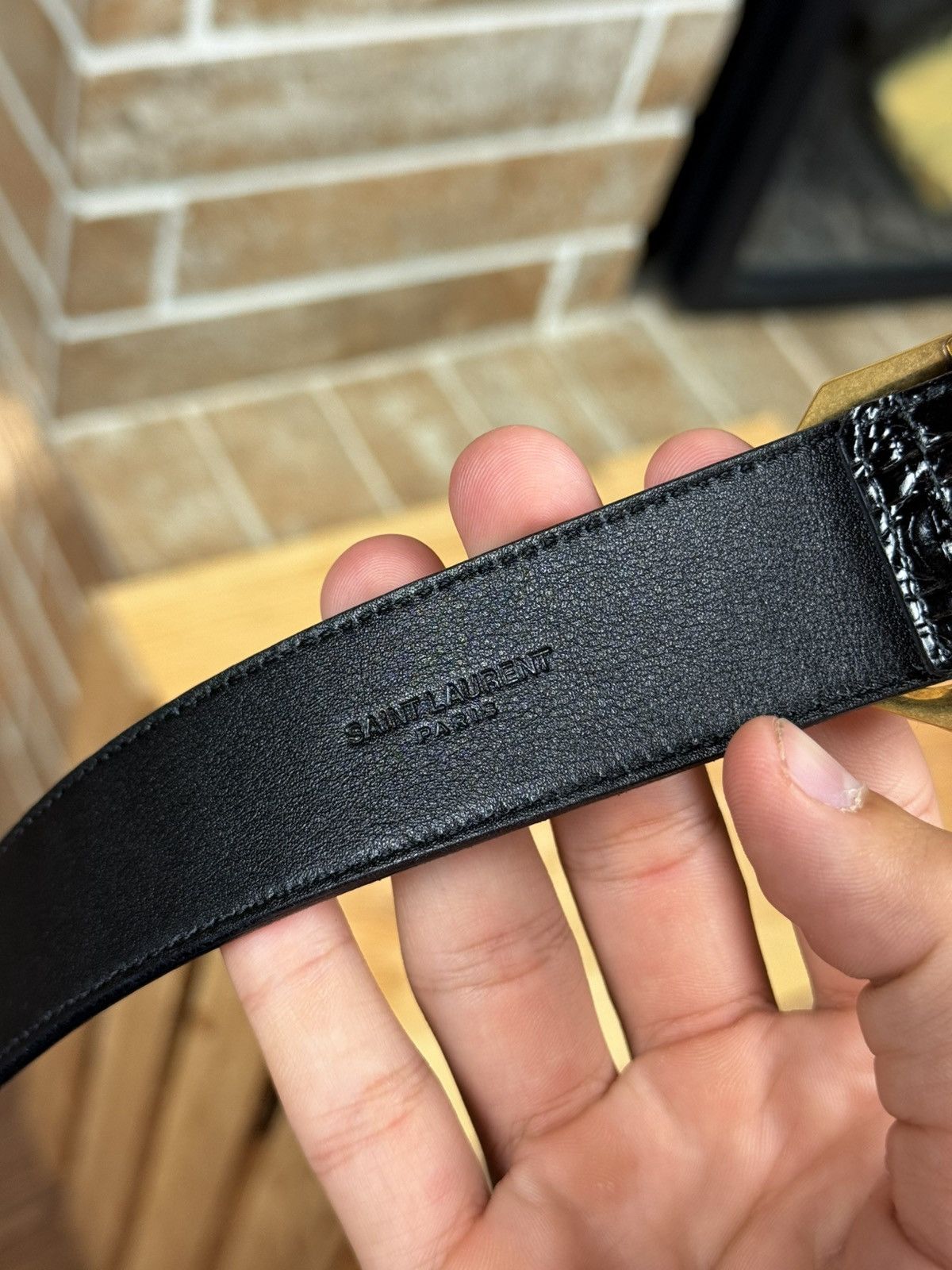 Saint Laurent Paris Saint Laurent Frame Thin Belt Crocodile Embossed Belt Size ONE SIZE - 10 Thumbnail