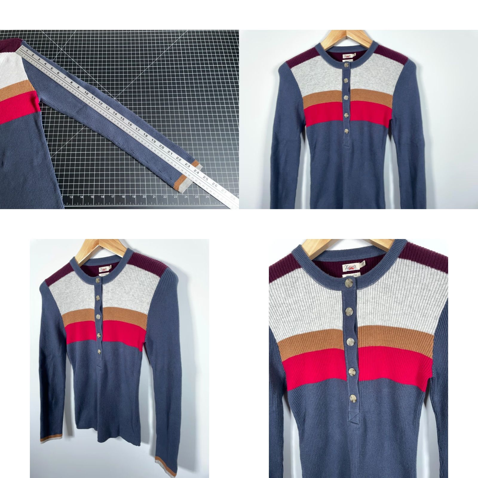 Faherty Faherty Mikki Henley Sweater Women's Medium Gray Red Striped Cotton Cashmere Size M / US 6-8 / IT 42-44 - 8 Thumbnail