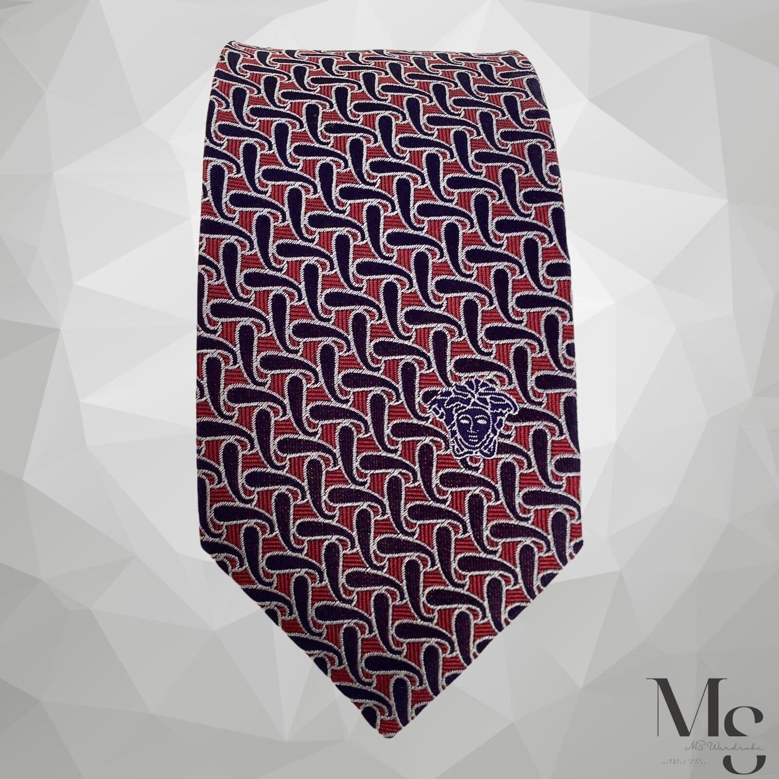 Versace VERSACE Current Burgundy Navy Paisley Medusa Made In Italy S Size ONE SIZE - 5 Thumbnail