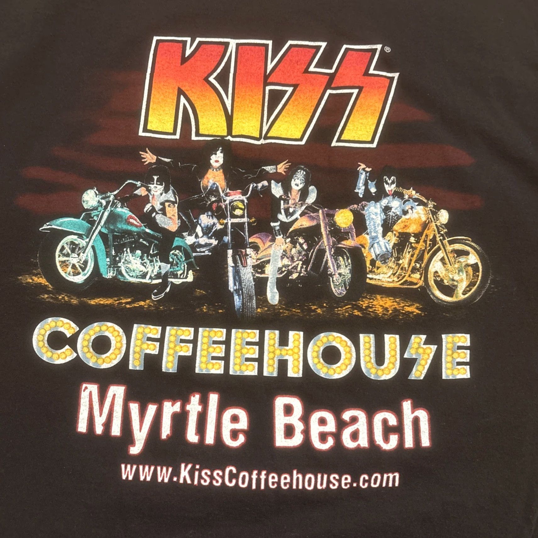 Hanes VINTAGE KISS Coffeehouse Shirt Mens Large Myrtle Beach Band Rock Tee Hanes Heavyweight Men's L Black Rock Mens Size US L / EU 52-54 / 3 - 7 Thumbnail