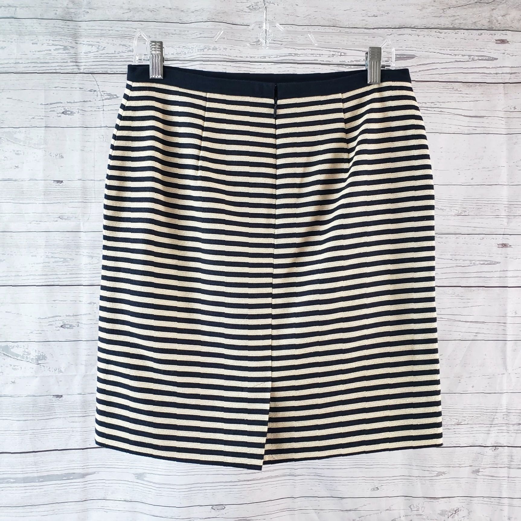 Loft VINTAGE Ann Taylor LOFT Womens Pencil Skirt Sz 4 Blue Beige Striped Cotton Blend Zips Size 27" / US 4 / IT 40 - 2 Thumbnail
