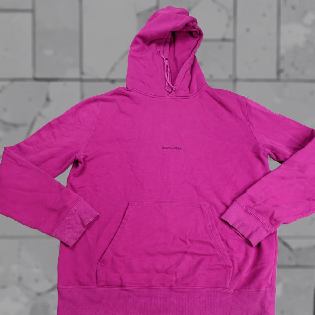 Yves Saint Laurent Nike Yves Saint Laurent Mens Sweater Large Pink Purple Hoodie Spellout Made in Italy Size US L / EU 52-54 / 3 - 1 Thumbnail