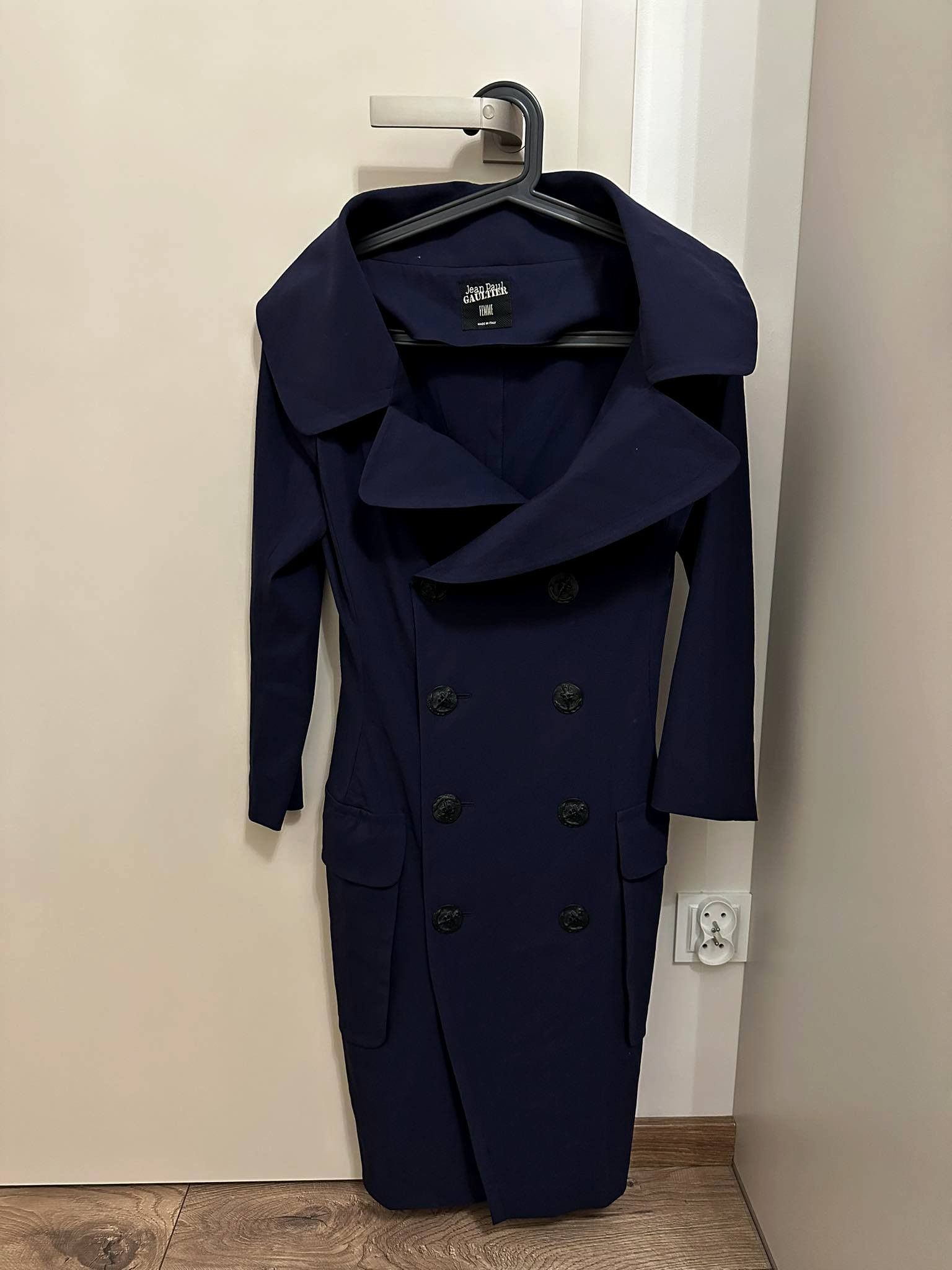 image of Vintage 90's Jean Paul Gaultier Femme Trench Coat Navy, Women's (Size Medium)