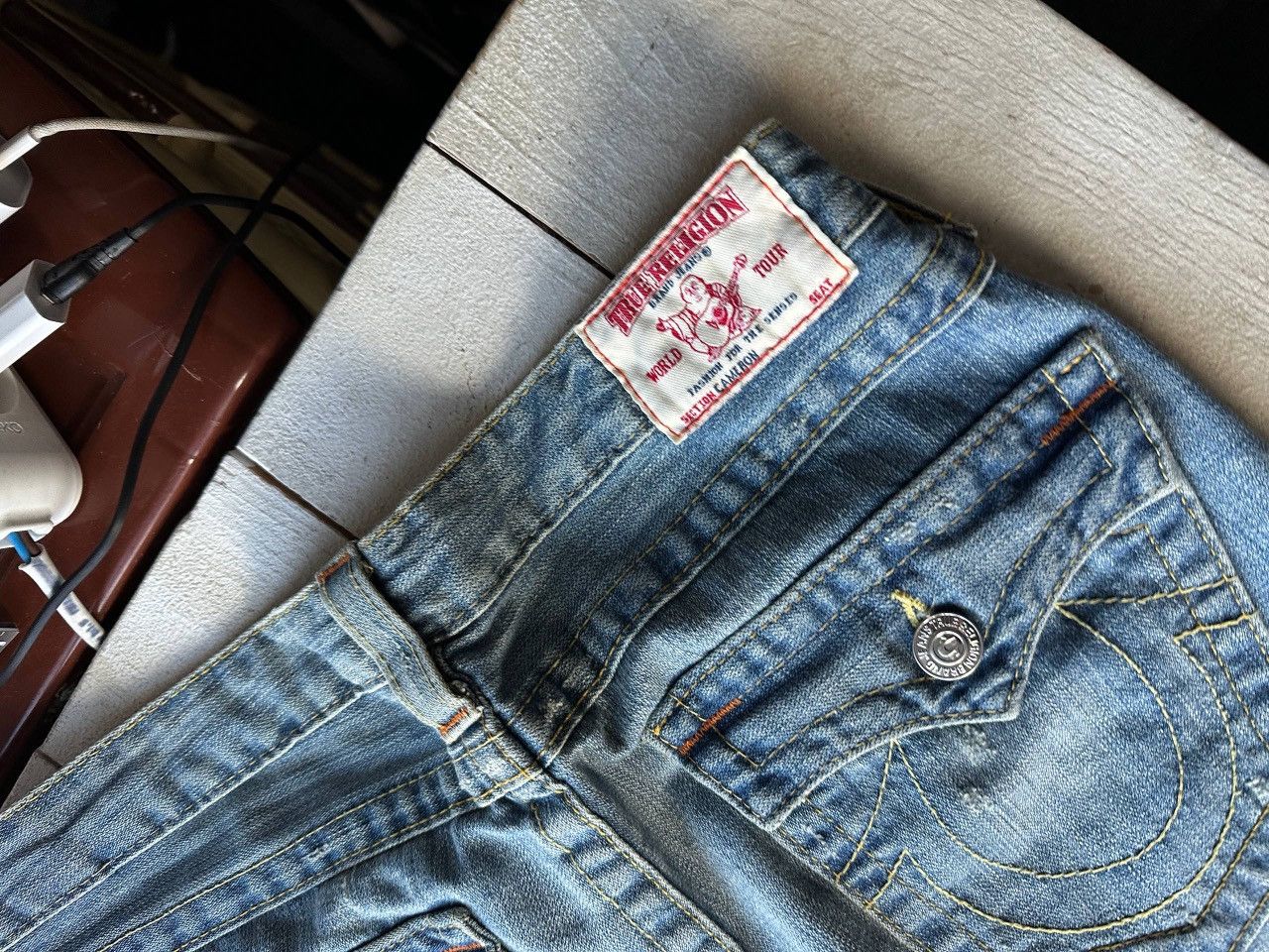 True Religion AVANT GARDE 🚨 TRUE RELIGION BLUE WOMEN PANTS WITH LOGO Size 33" - 6 Thumbnail