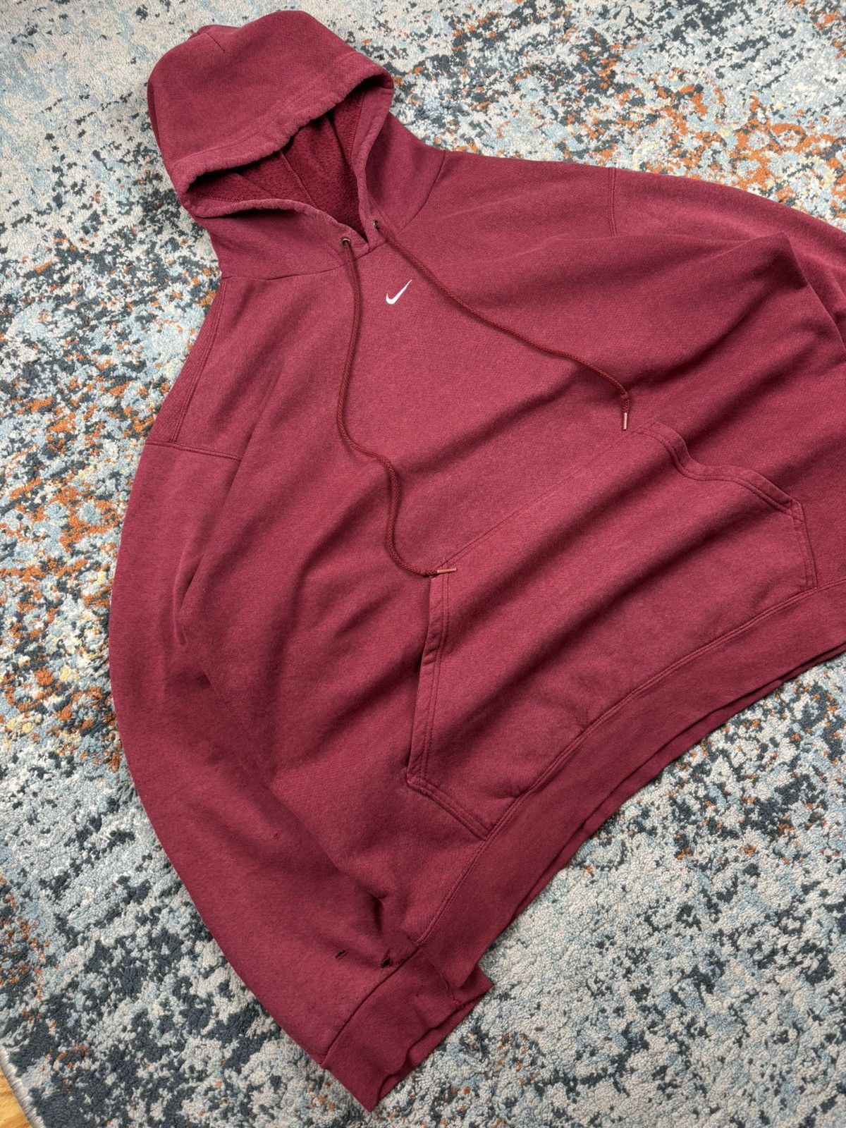 Nike × Vintage Vintage 90s Nike center swoosh super baggy distressed hoodie Size US XL / EU 56 / 4 - 2 Thumbnail
