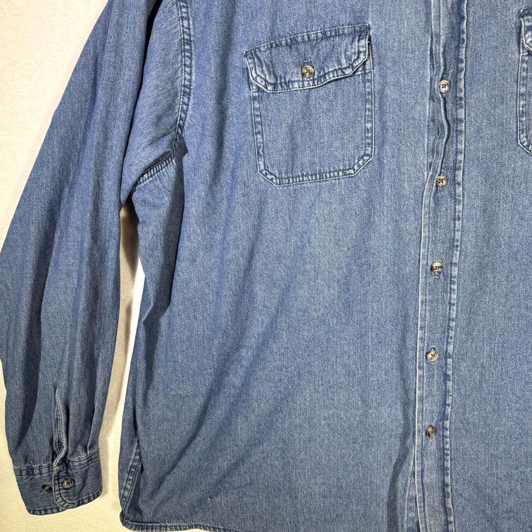Wrangler Wrangler Shirt Mens 3XL Blue Denim Long Sleeve Button-Up Casual Western Workwear Size US XXL / EU 58 / 5 - 3 Thumbnail