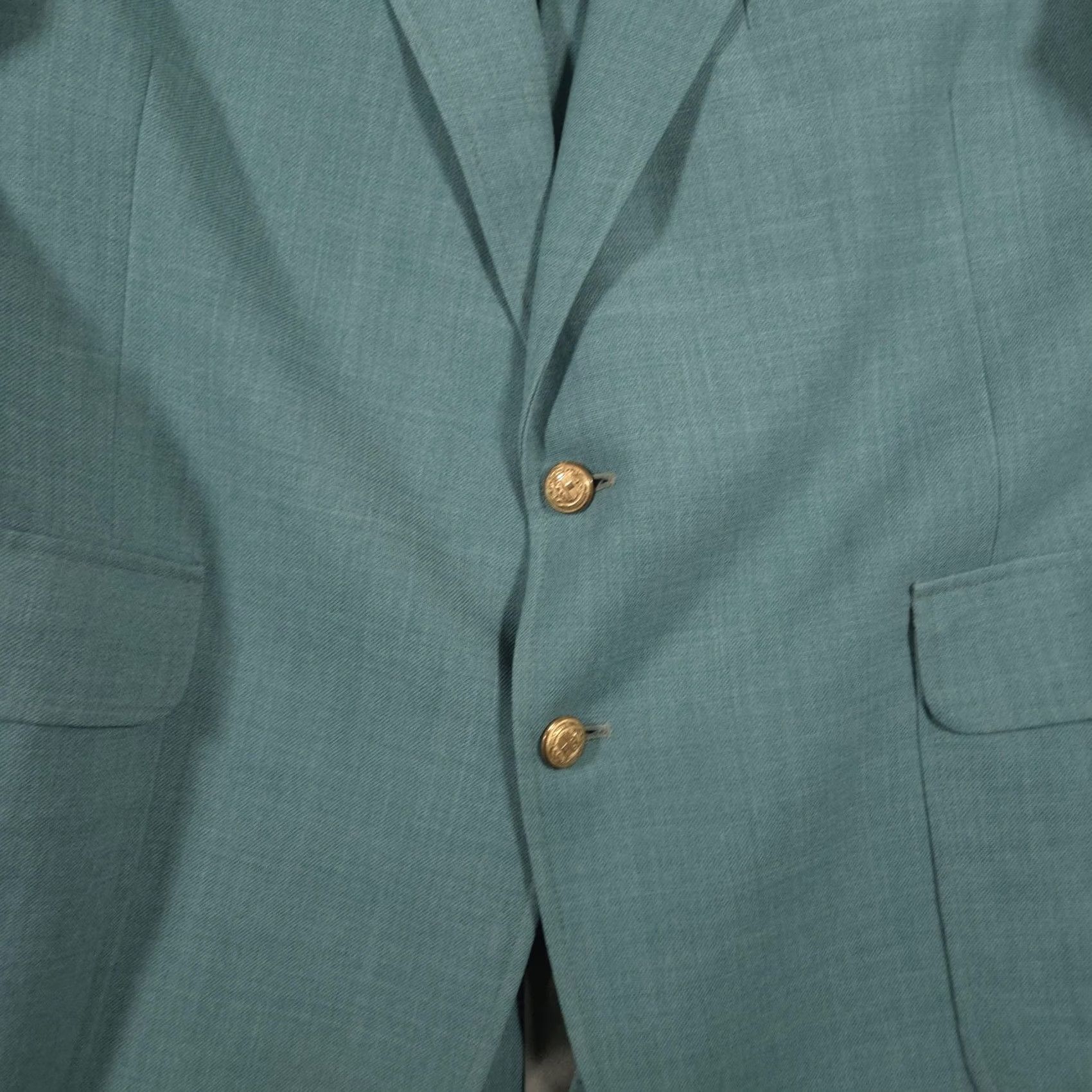 Vintage Forbes Blazer Mens Teal Green 2 Button Sport Coat Gold Crest Buttons Single Vent Front Notch Lapel 43 Regular Men’s Jacket Size 46R - 4 Thumbnail