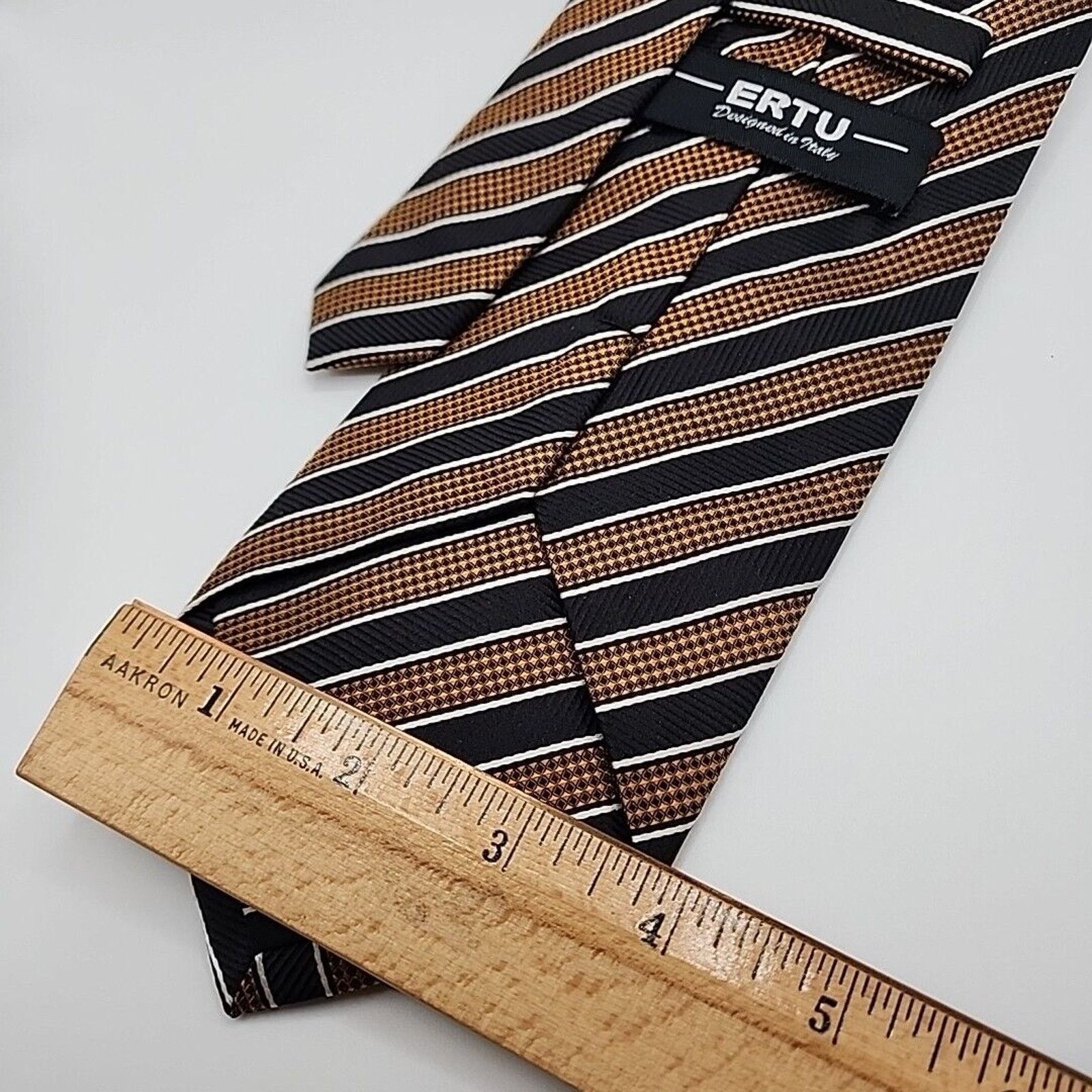 Other Ertu Silk Necktie Classic Gold & Black Stripes - Italy Size ONE SIZE - 2 Thumbnail