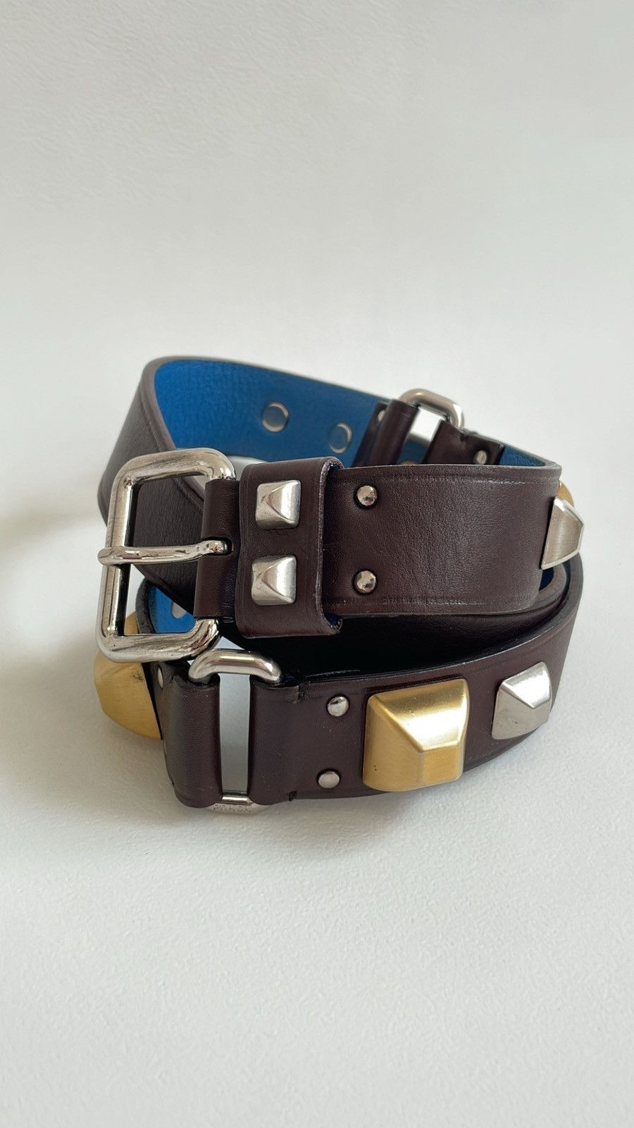 Prada Pyramid Stud Leather Bondage Belt Size 32 - 2 Thumbnail