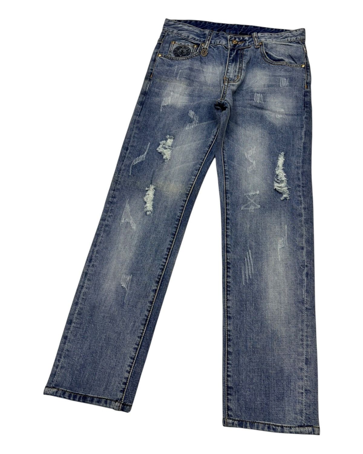 4GSELLER Chrome Hearts Symbol Jeans by Amarone Distressed Denim Size US 30 / EU 46 - 8 Thumbnail