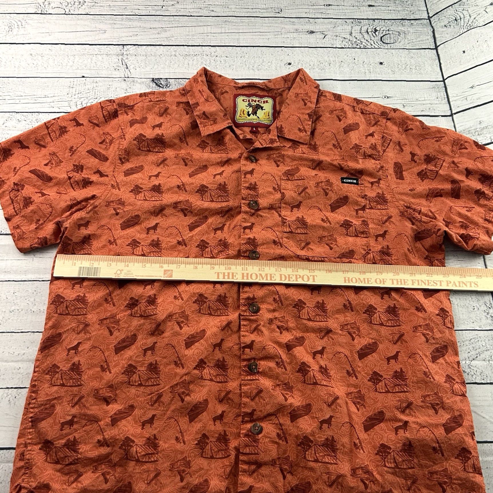 Gloverall CINCH Shirt Short Sleeve Western All Over Print Button Front Men's Large Orange Size US L / EU 52-54 / 3 - 5 Thumbnail