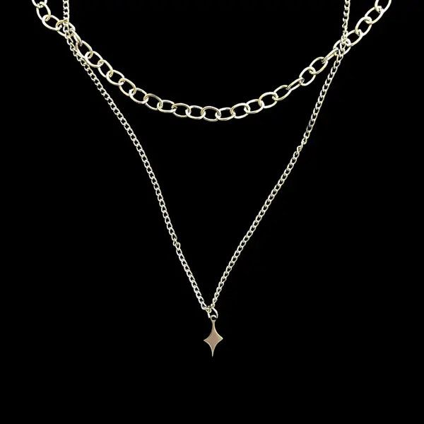 Jewelry Star Chain Necklace Punk Gothic Chrome Rock Size ONE SIZE - 4 Thumbnail