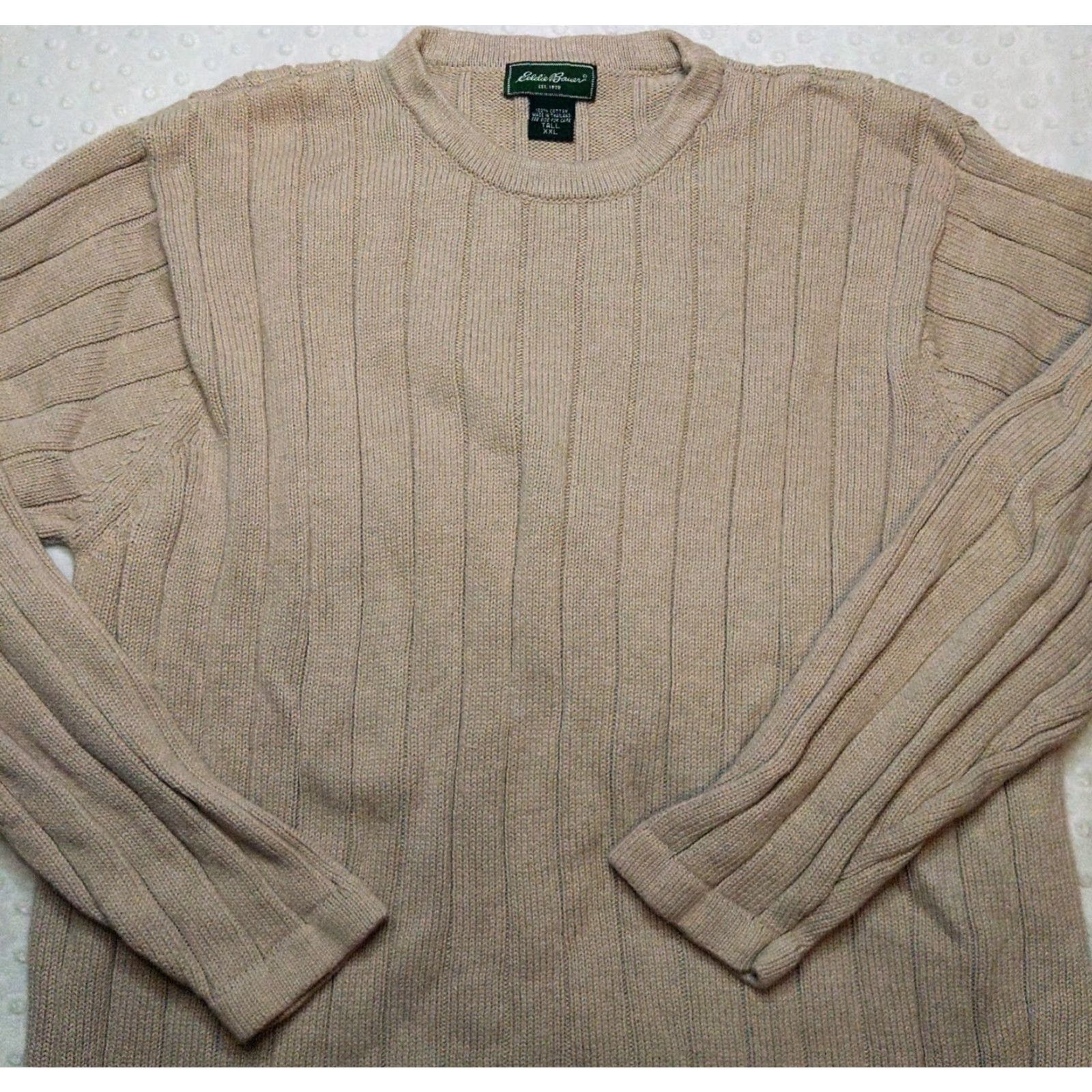 Eddie Bauer Eddie Bauer Crew Neck Sweater Mens 2XL Beige Cotton 100% Knit Pullover Long Sleeve Casual Business Travel 90s Classic Hipster Outdoor Preppy Size US XXL / EU 58 / 5 - 4 Thumbnail