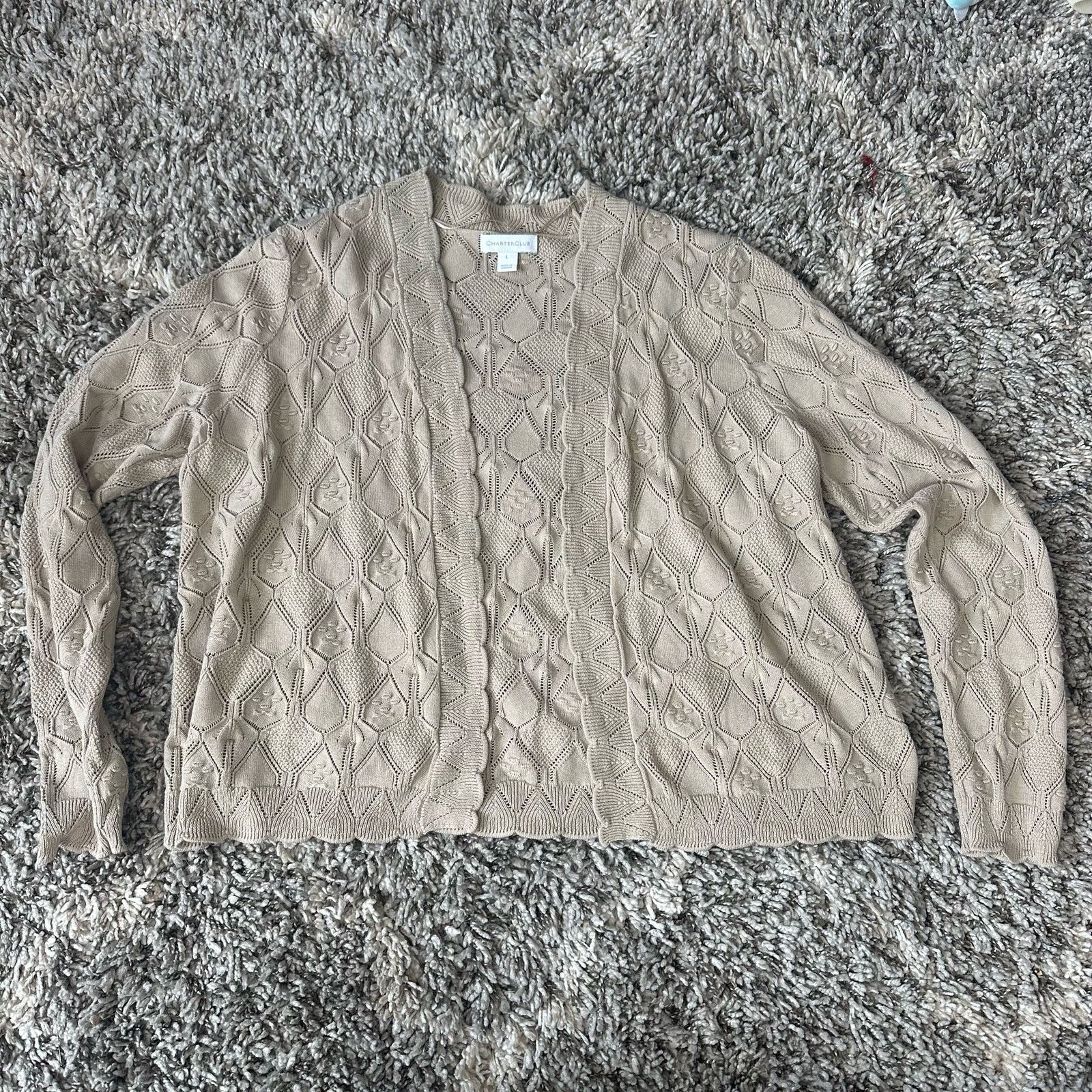 Other Charter Club Popcorn Bauble Knit Eyelet Cardigan Sweater L Size L / US 10 / IT 46 - 3 Thumbnail