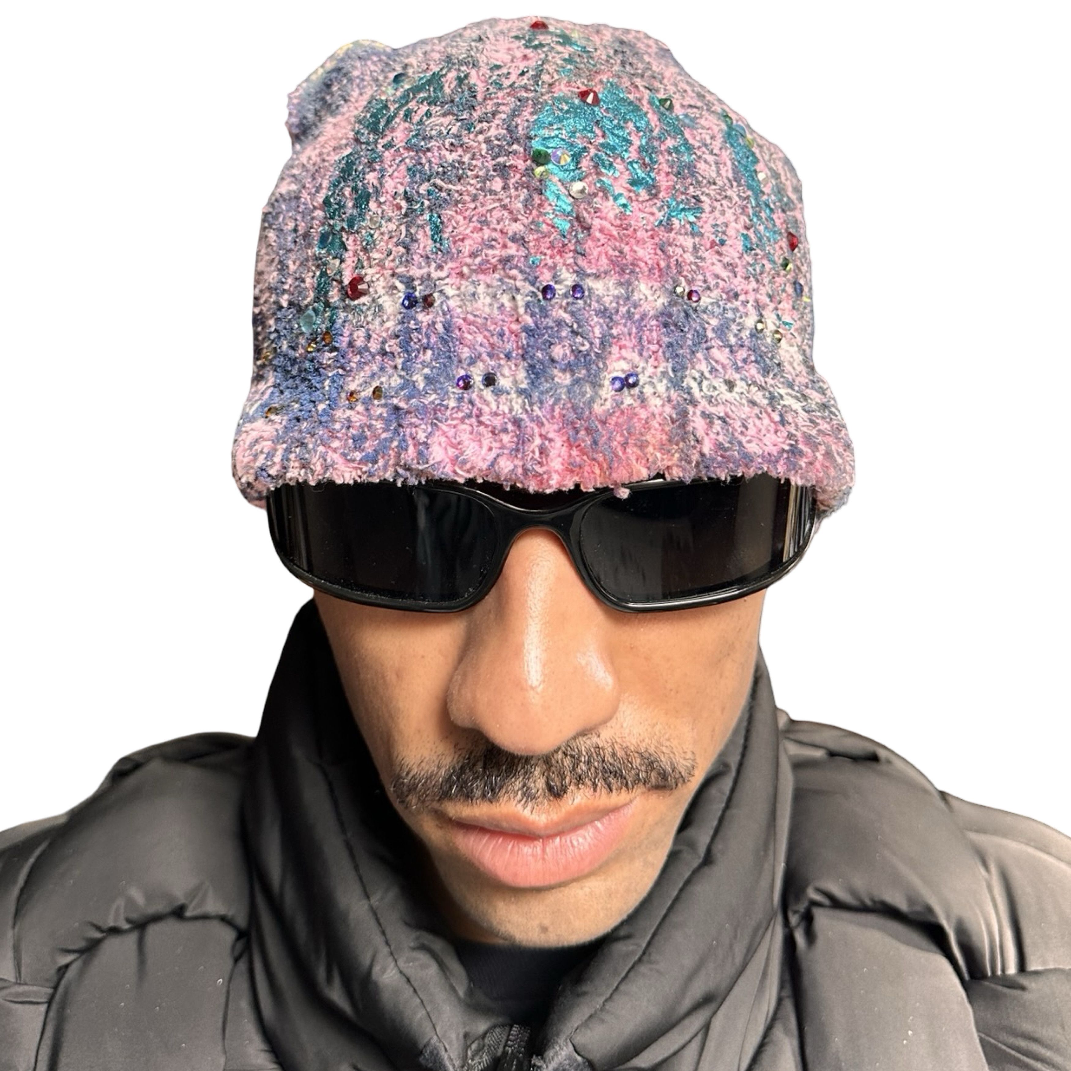 Vintage ASTROBOI* 'Punk' Pink Chenille Ribbed Rhinestone Beanie Size ONE SIZE - 1 Thumbnail