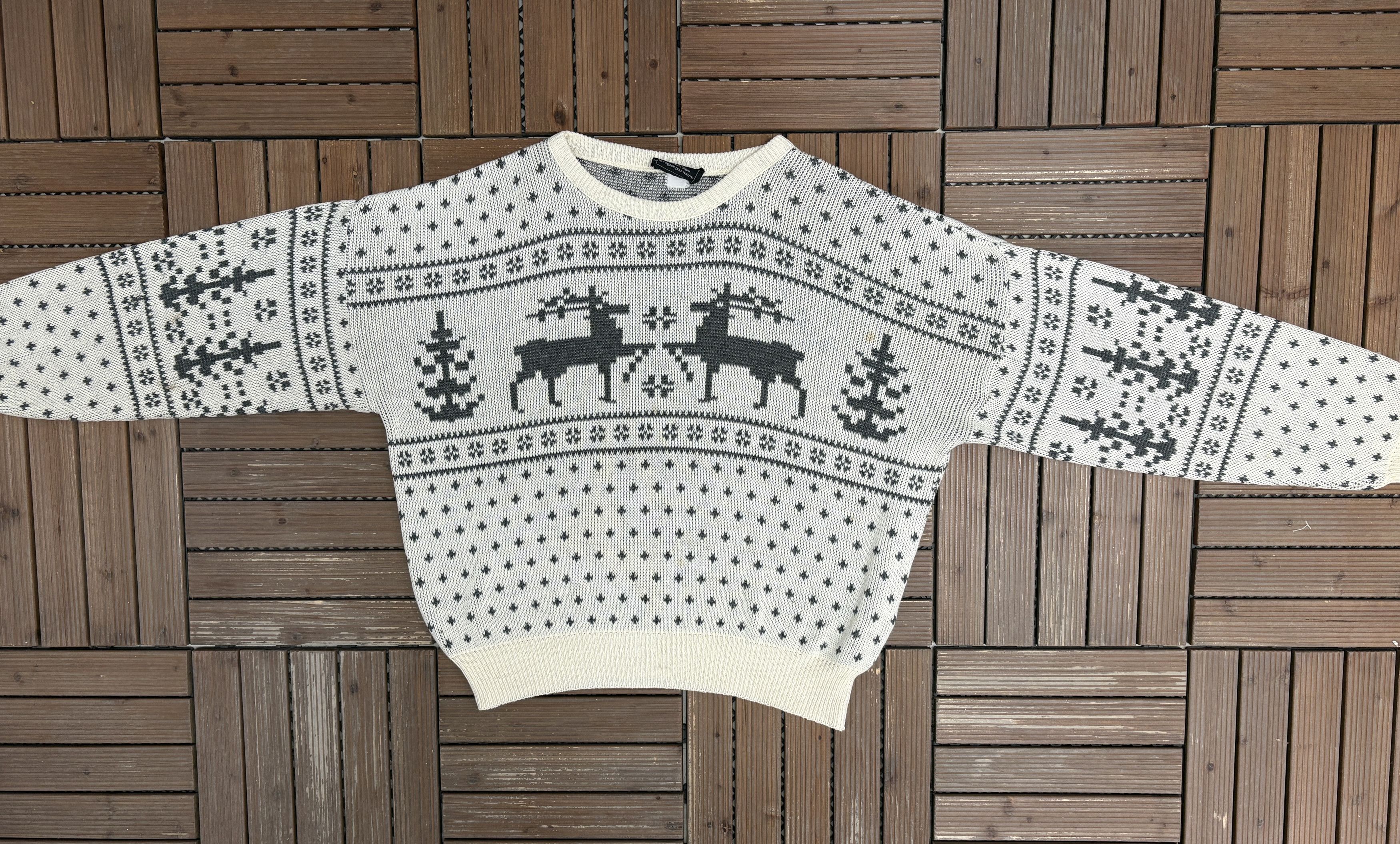 Sears × Vintage Sears Deer Knit Vintage White Sweater Crewneck Size US XL / EU 56 / 4 - 4 Thumbnail