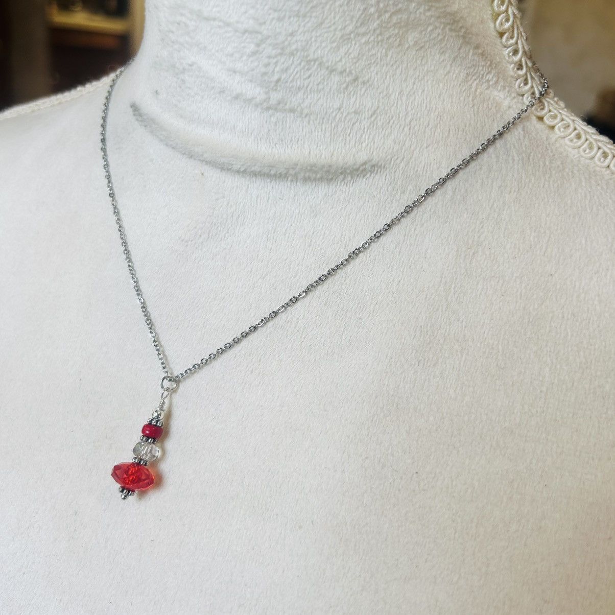 Handmade Handcrafted red coral aurora borealis crystal necklace set Size ONE SIZE - 5 Thumbnail
