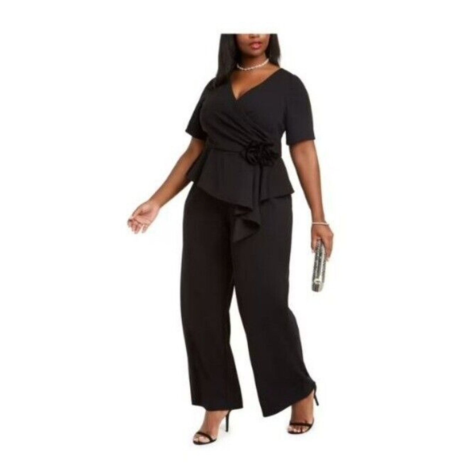 Adrianna Papell ADRIANNA PAPELL Womens Black Gathered Jumpsuit Size 42" / US 20 - 1 Thumbnail