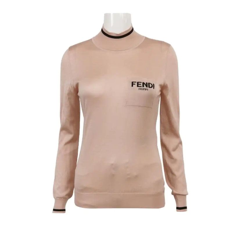 Fendi Fendi Knit Sweater in Nude Pink with Logo 0089 Size M / US 6-8 / IT 42-44 - 1 Thumbnail