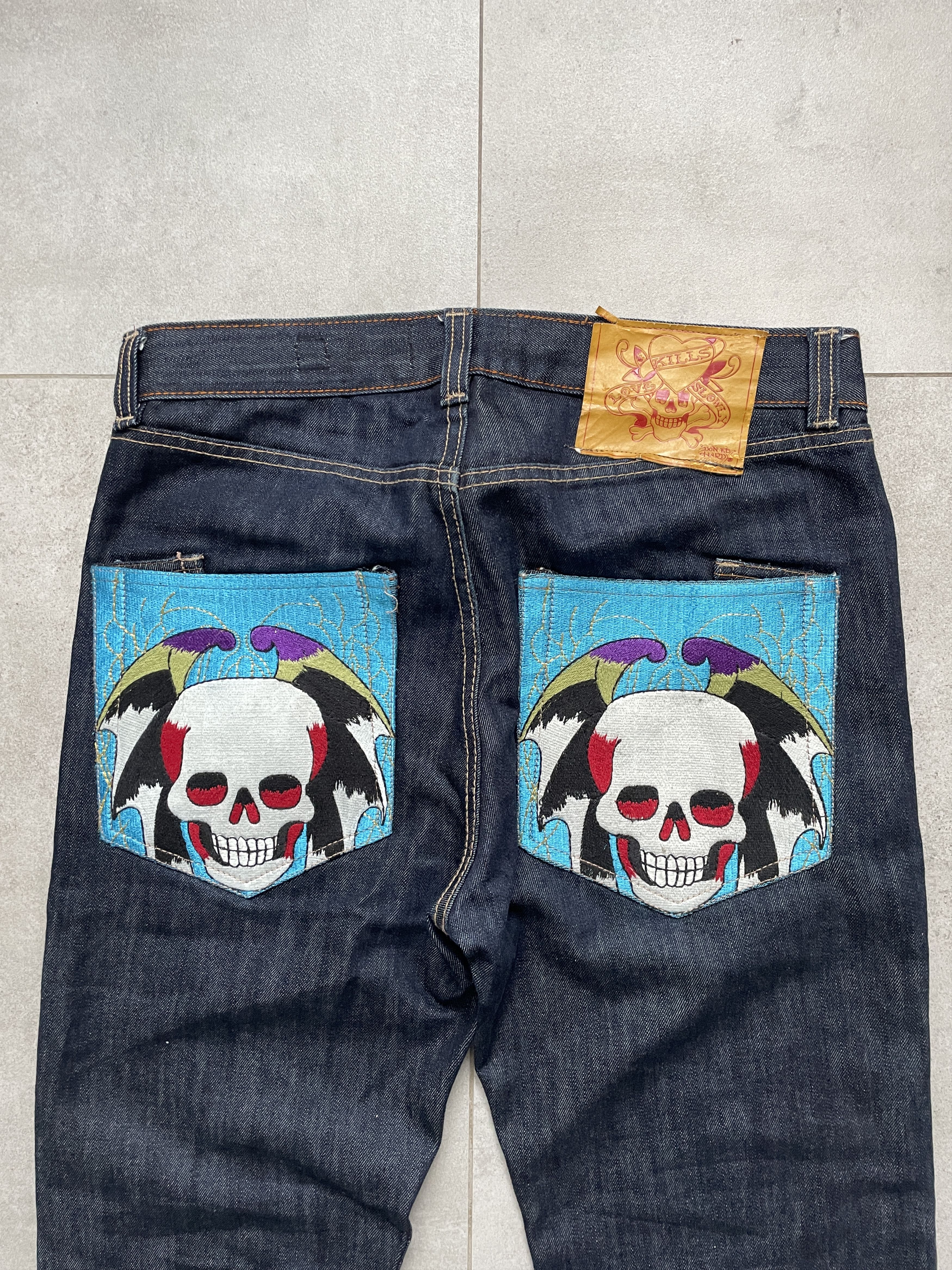 Christian Audigier × Ed Hardy × Swagger ED HARDY CHRISTIAN AUDIGIER STRAIGHT BAGGY DENIM JEANS Size US 32 / EU 48 - 2 Thumbnail