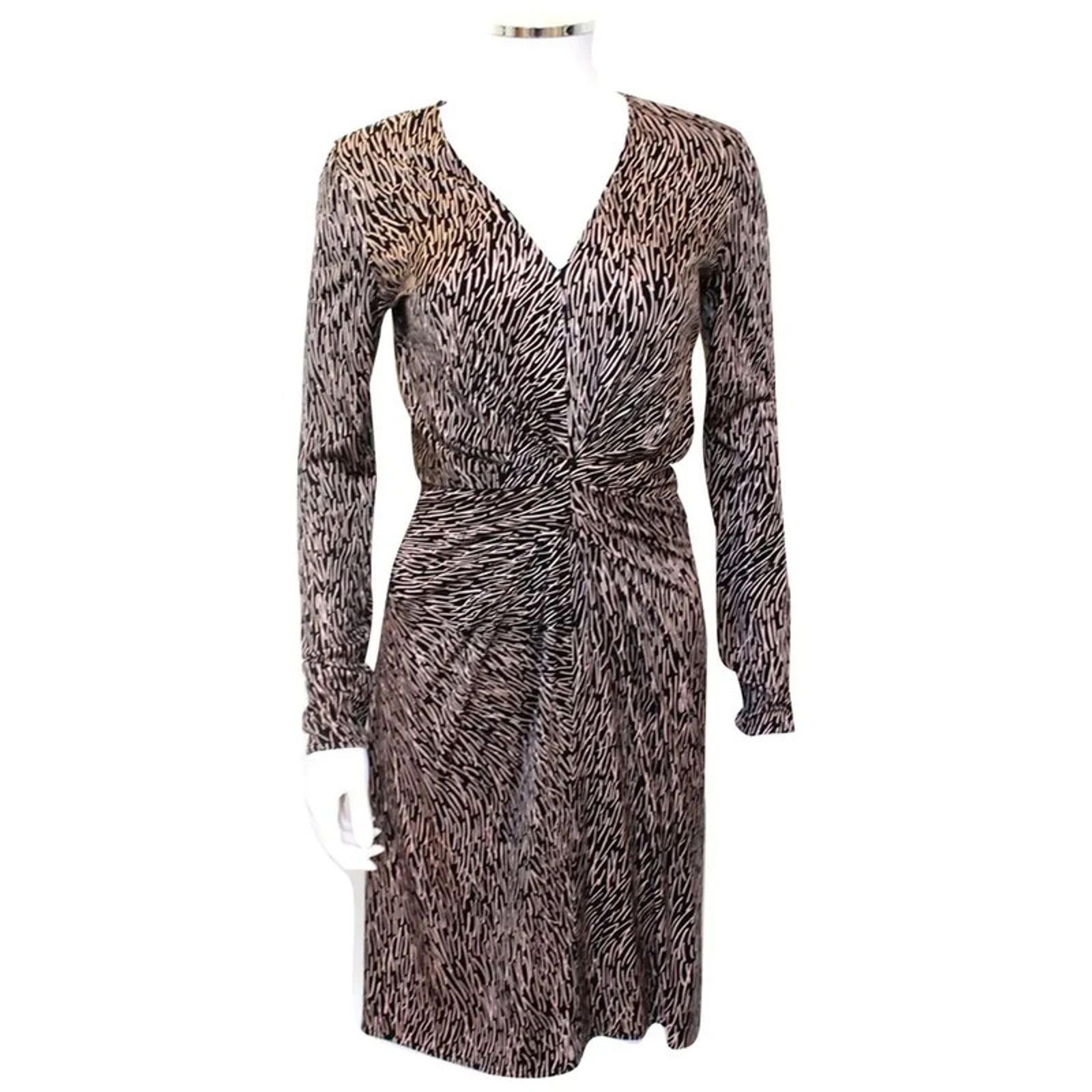 ISSA black beige front gathered silk jersey dress UK 10 US 6