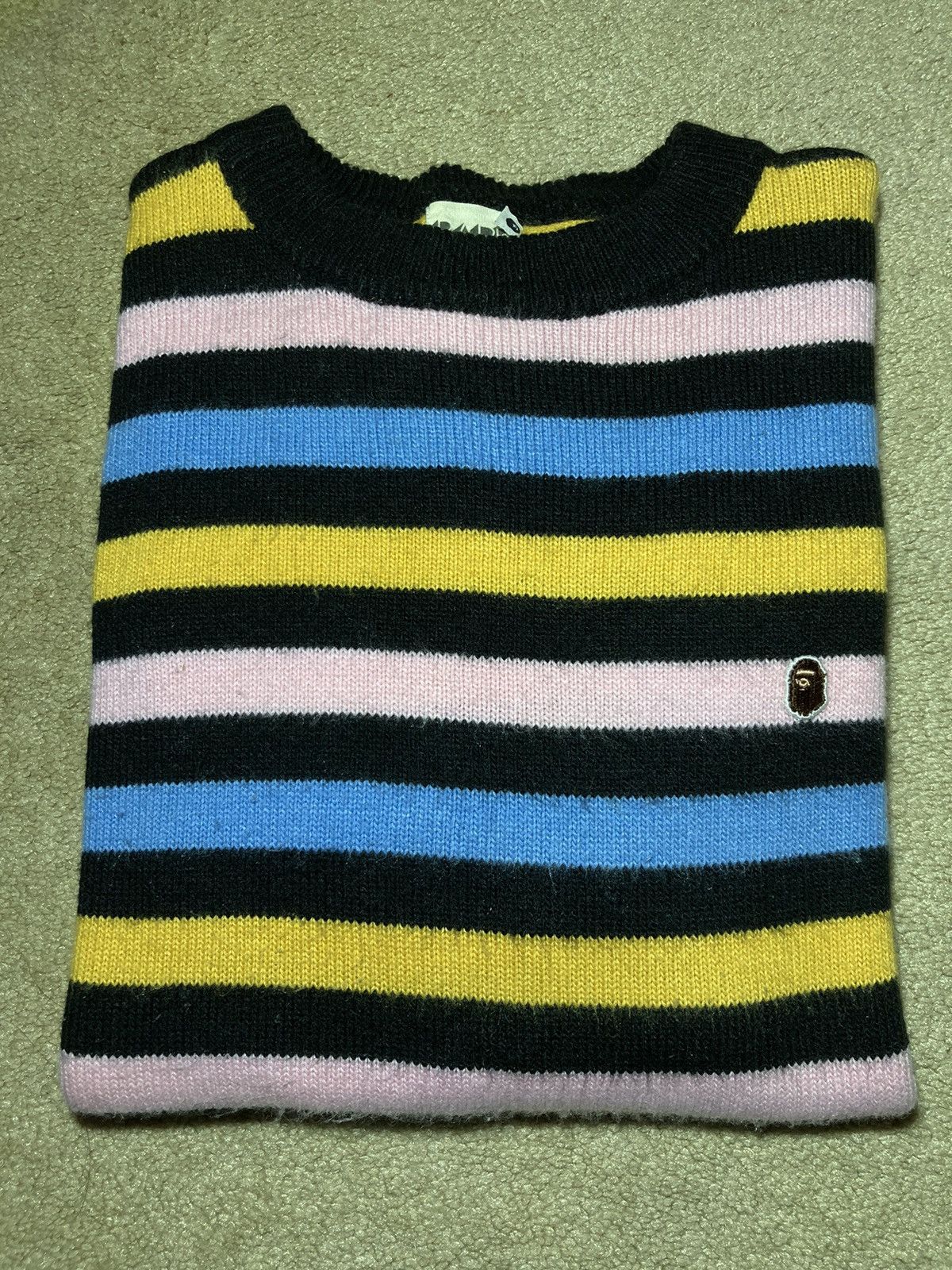 image of 2008 Bape Multi Color Striped Sweater Pastel Nigo Fruit Wool in Black, Men's (Size Medium)