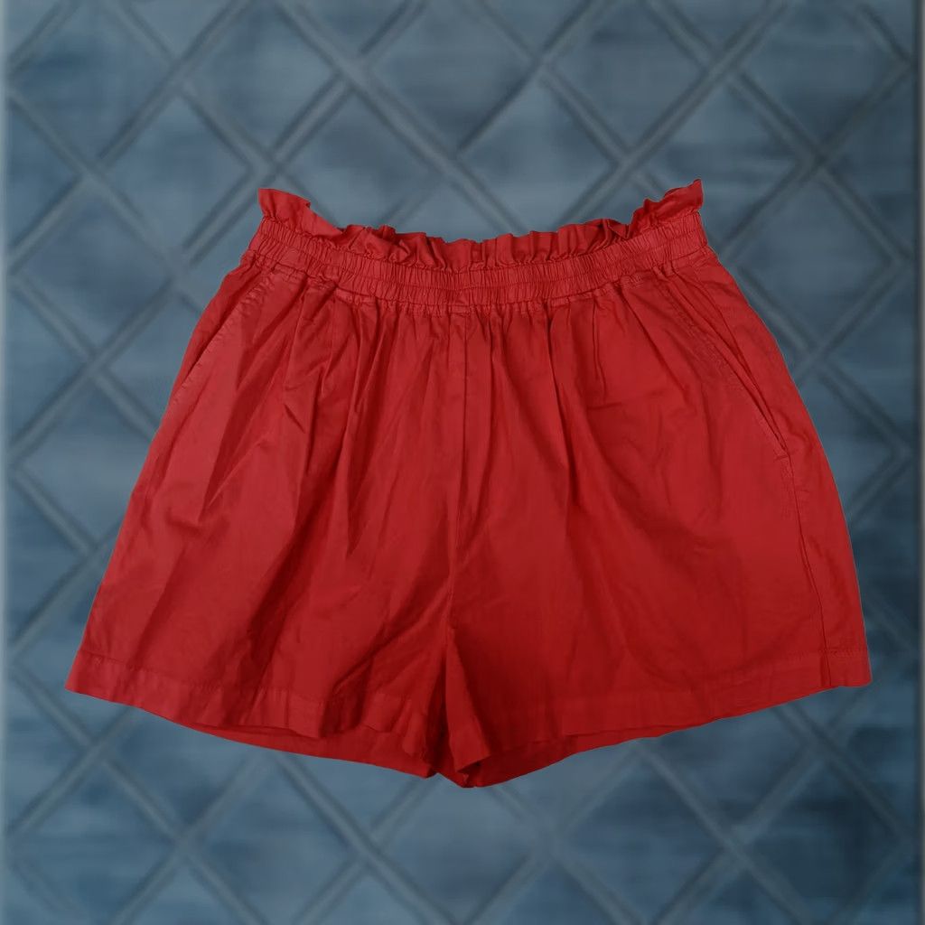 MONROW Monrow Poplin Paperbag Shorts Womens S Coral Red Pink Elastic Waist High Rise Size 26" / US 2 / IT 38 - 1 Thumbnail
