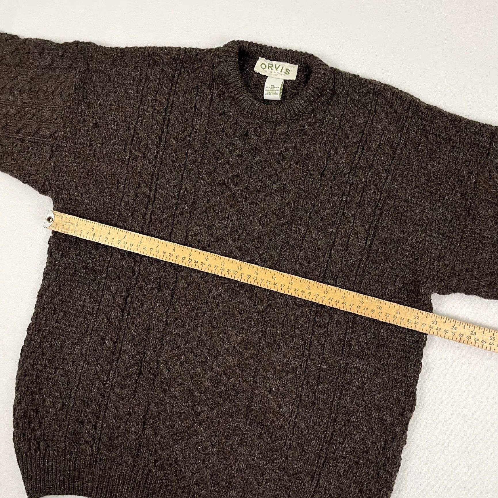 Orvis Orvis Sweater Mens XL Brown Crewneck Pullover Cable-Knit 100% New Wool Solid Ireland Classic Outdoor Mens Size US XL / EU 56 / 4 - 4 Thumbnail