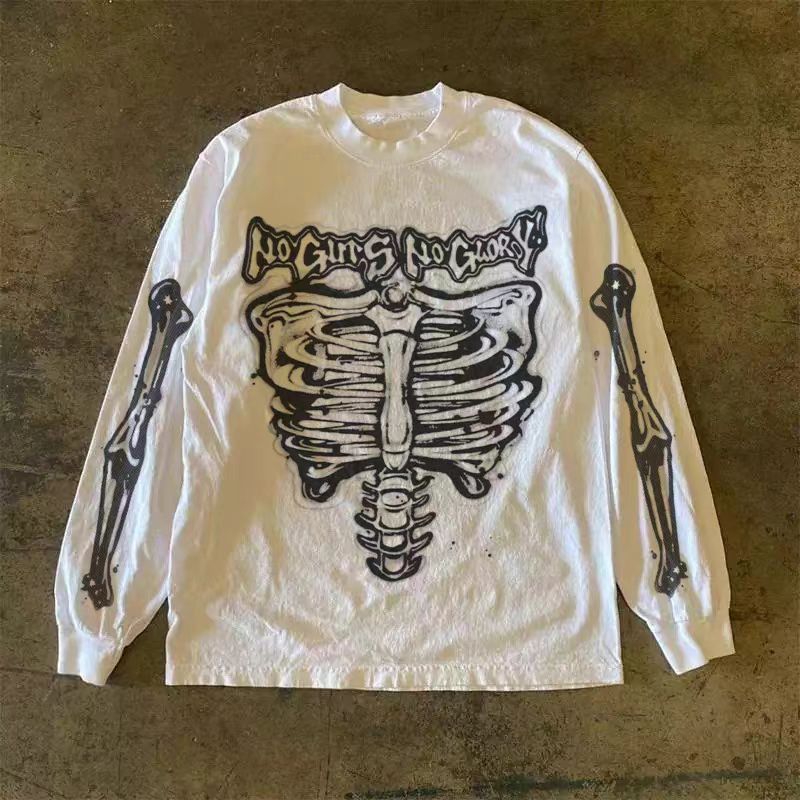 Vintage White casual retro bone print long-sleeved t-shirt Size US M / EU 48-50 / 2 - 1 Thumbnail