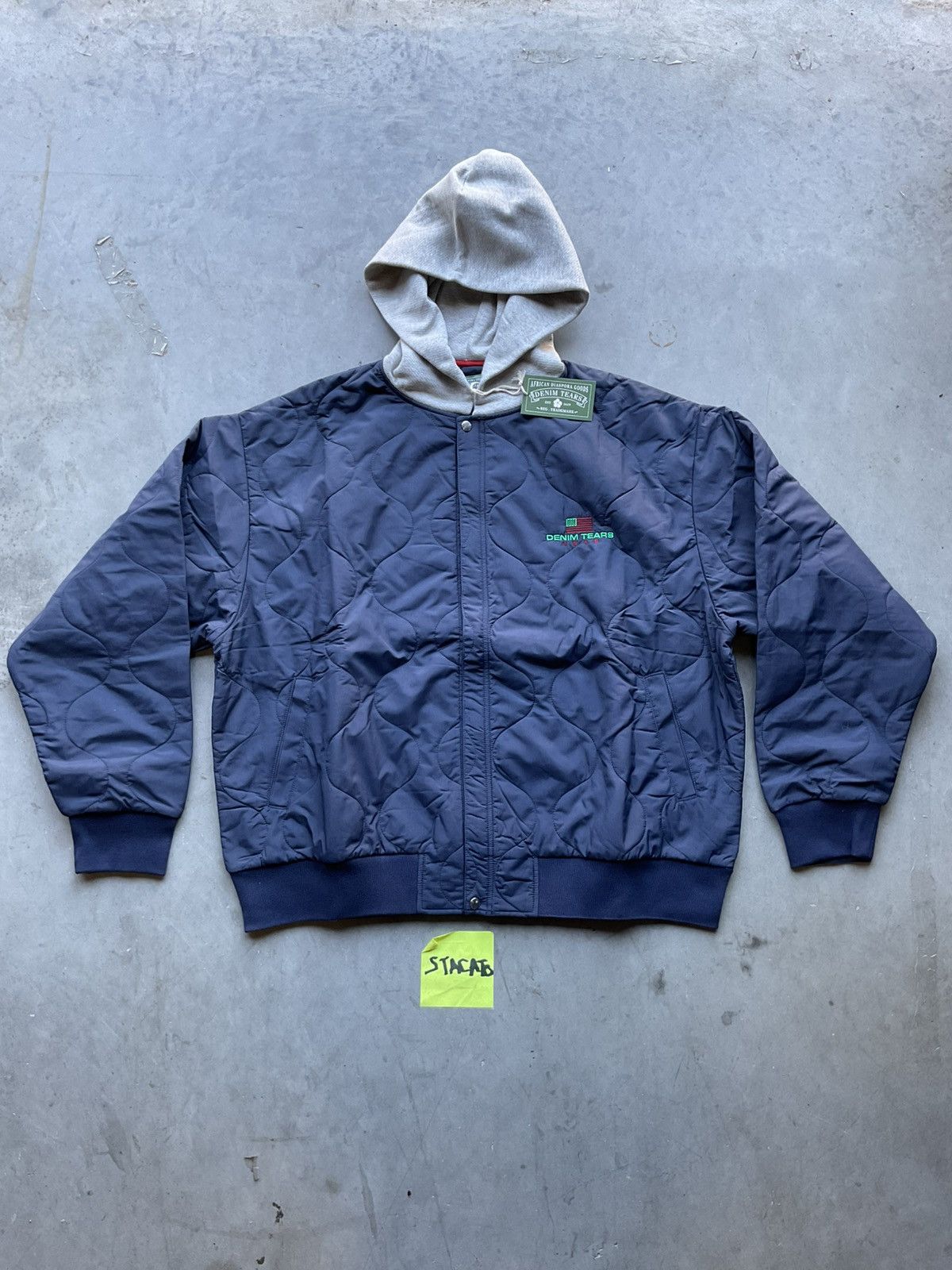 Denim Tears Quilted Nylon Hoodie Navy Blue