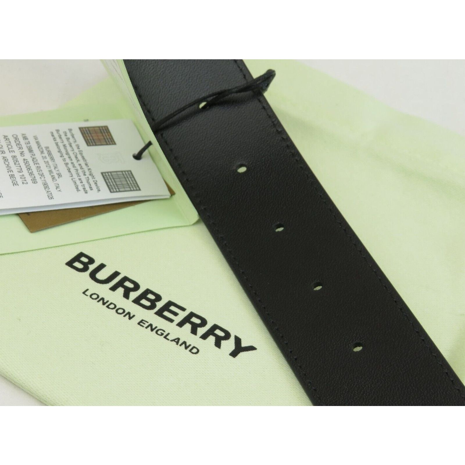 Burberry TB 35 BEIGE CHECK BLACK LEATHER REVERSIBLE LOGO BELT 95 38 Size 38 - 8 Thumbnail