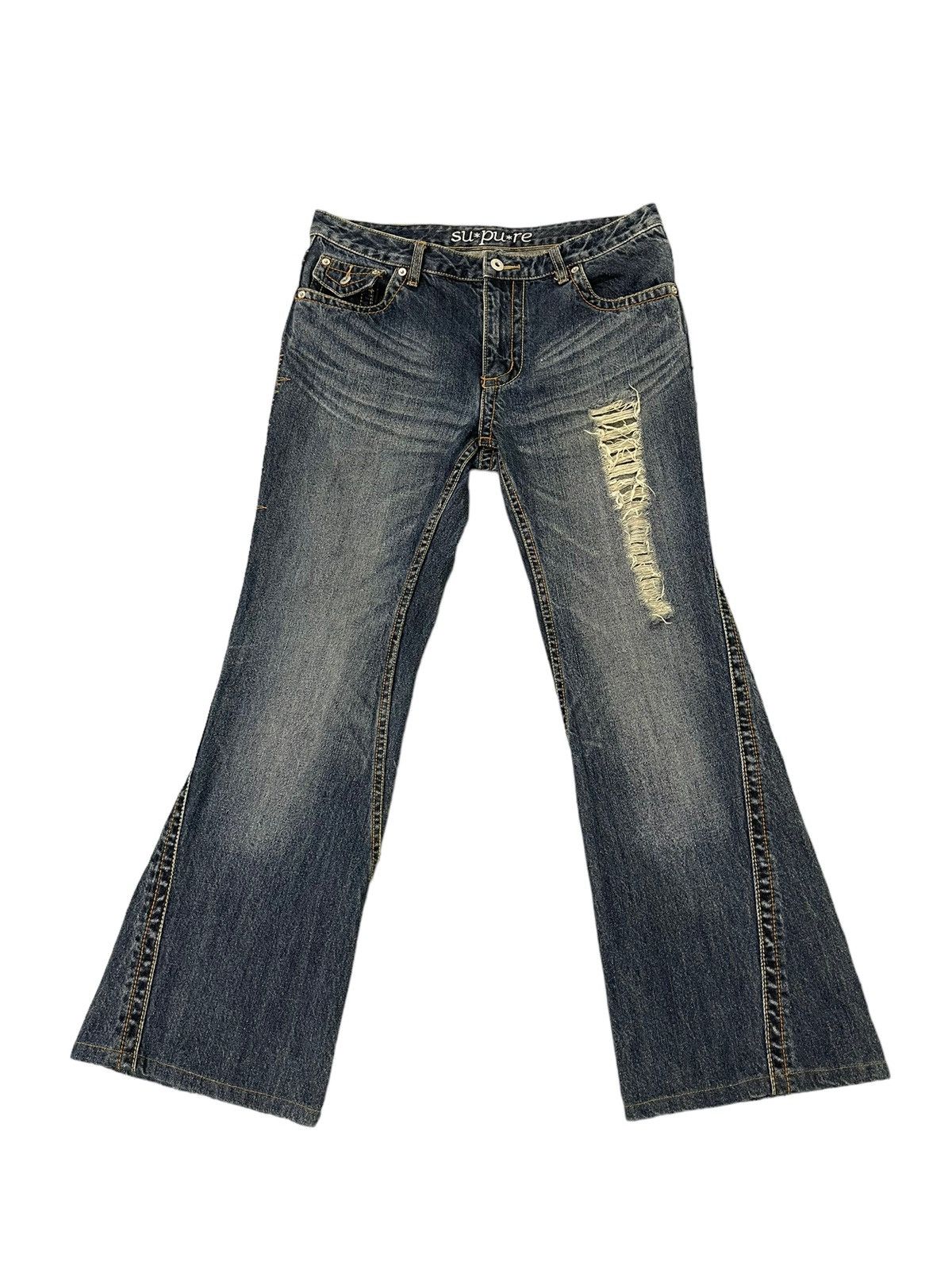 Japanese Brand Flare Jeans Supure Distress Low Rise Boot Cut 8🟦1 Size US 32 / EU 48 - 2 Thumbnail