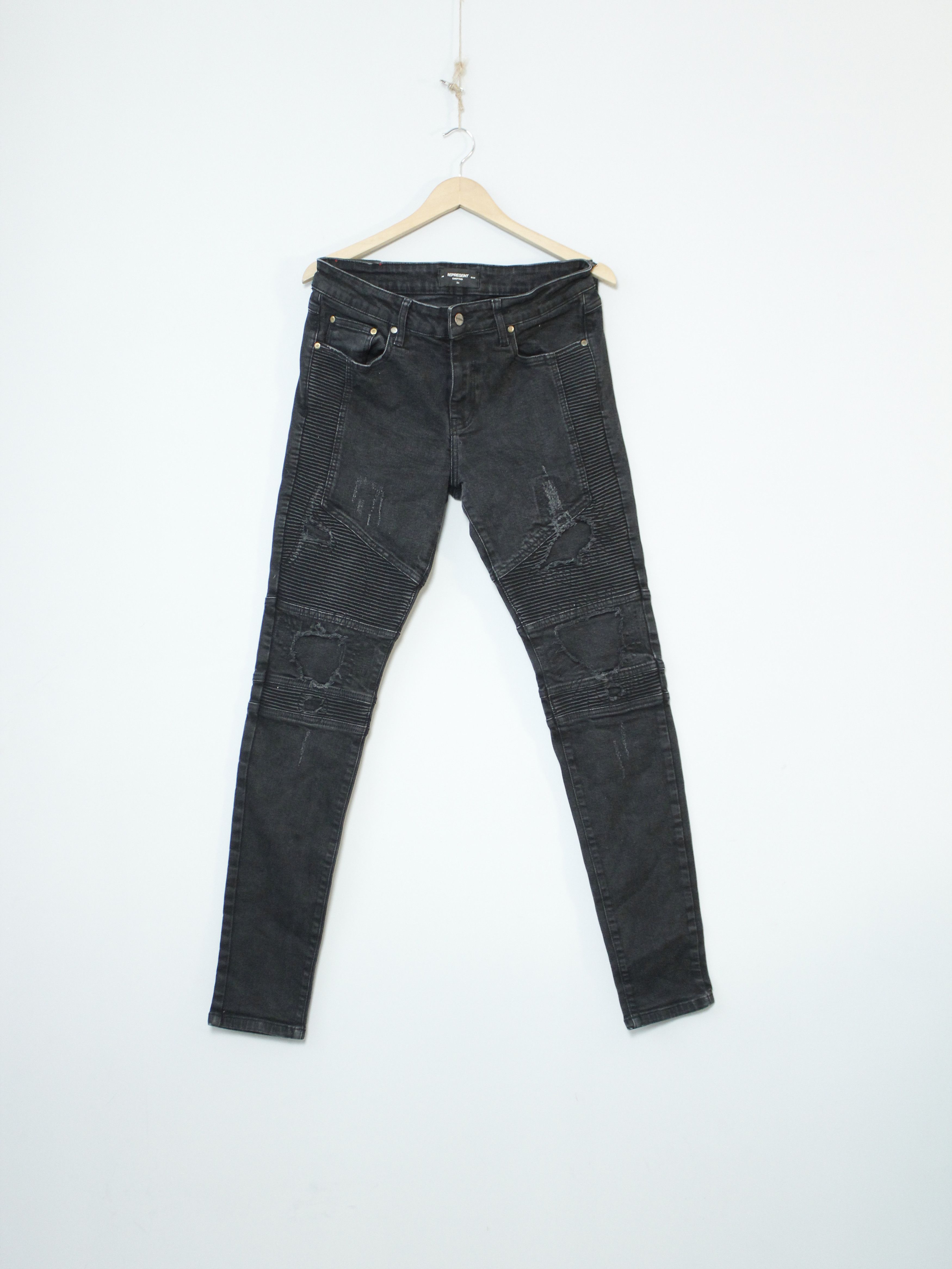 Represent Clo. Represent CLO Biker Denim Jeans Distressed 34 L Black Size US 34 / EU 50 - 1 Thumbnail