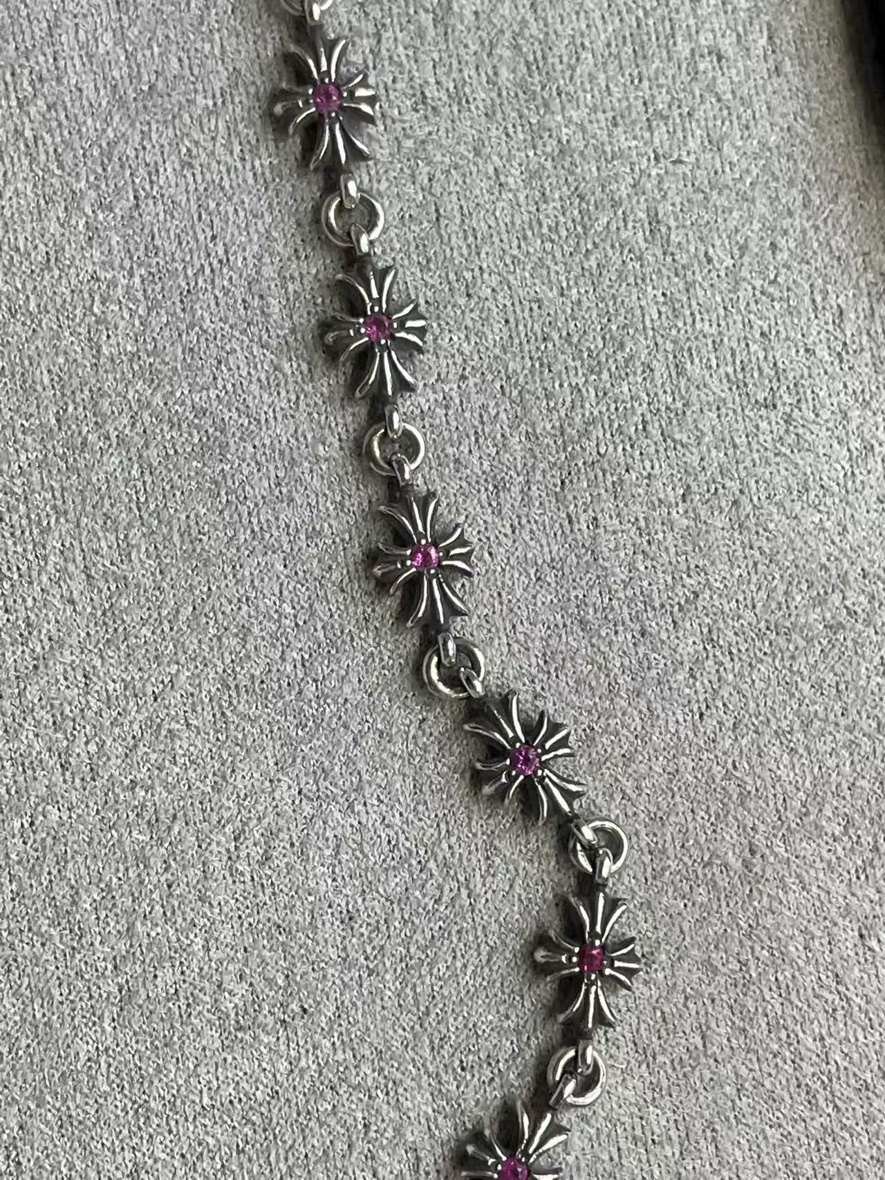 Chrome Hearts Chrome Hearts Tiny E Silver Pink Diamonds Cross Bracelet Size ONE SIZE - 9 Thumbnail