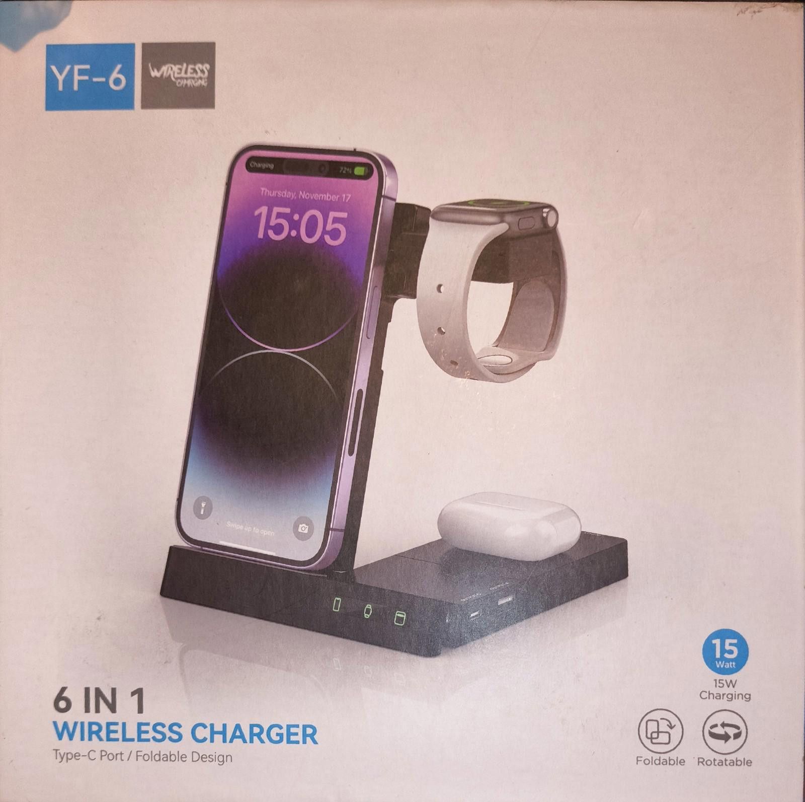 The Unbranded Brand Multi-Charging Dock Wireless Charger Station 6-in-1 Size ONE SIZE - 1 Thumbnail