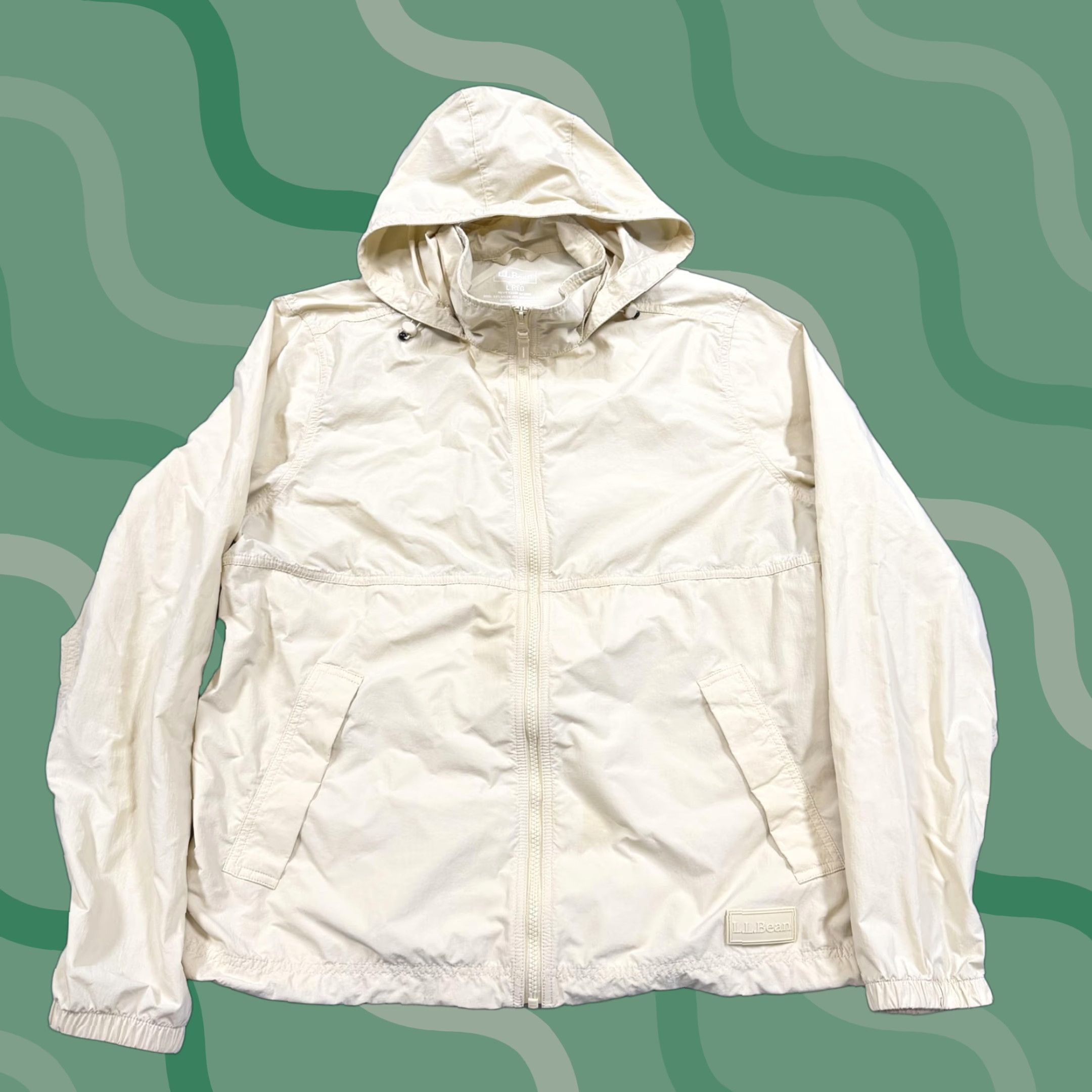 Vintage L.L. Bean Jacket Mens Large White Hooded Nylon Windbreaker Full Zip Lightweight Jacket Size US L / EU 52-54 / 3 - 1 Thumbnail