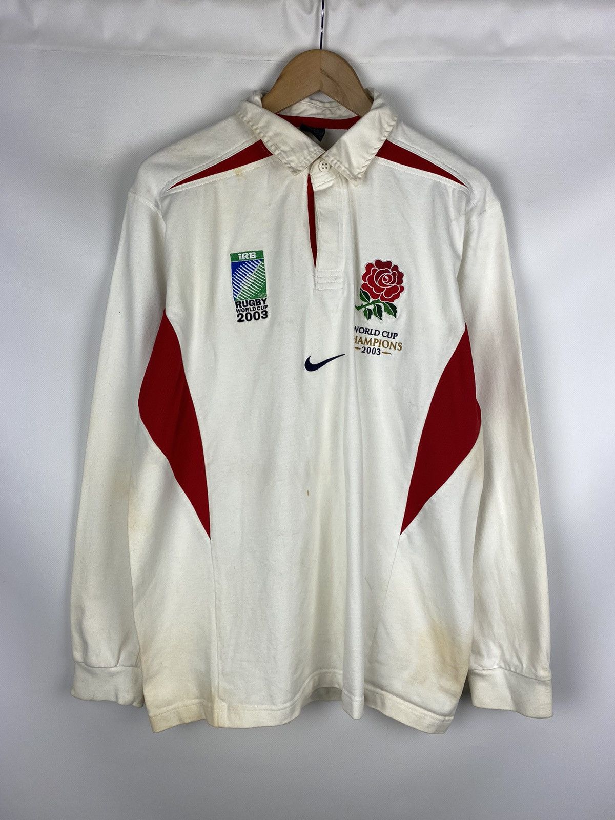 Image of Nike Rugby World Cup 2003 Champions England Union Shirt in White, Men's (Size XL)