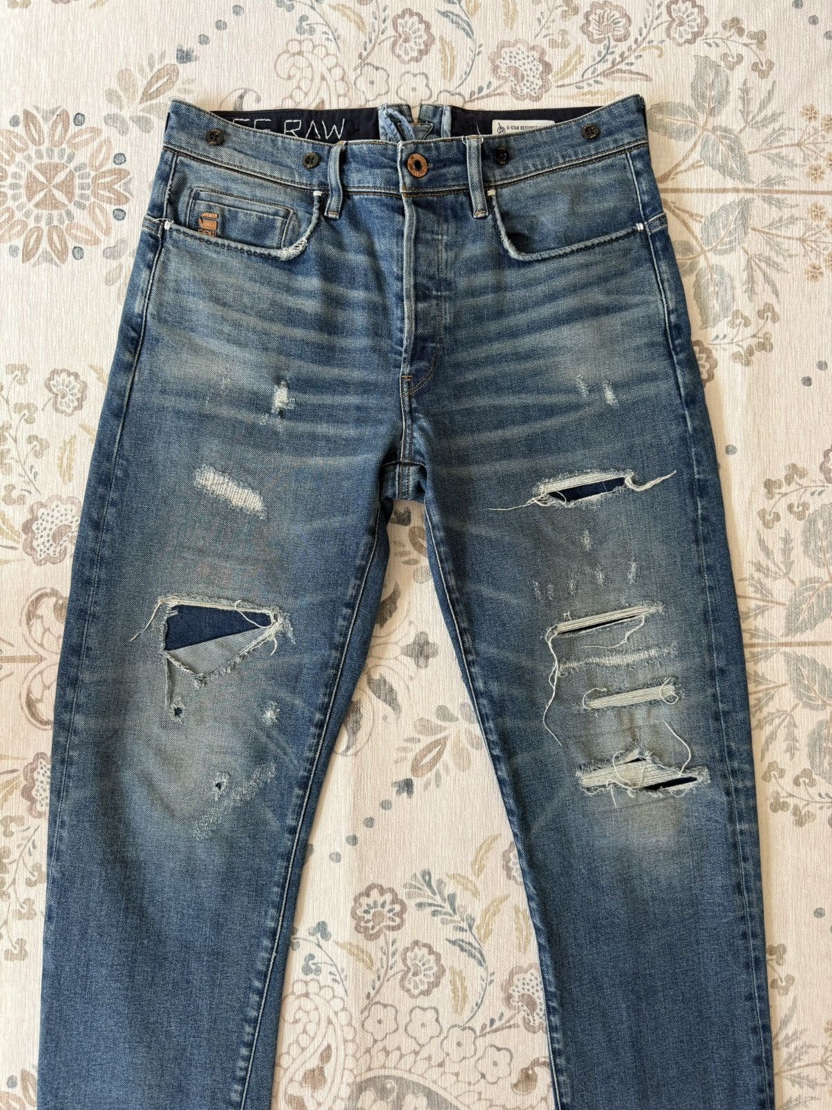 G-Star G-Star Raw Restored Denim Designer Jeans Distressed Details Size US 31 - 3 Thumbnail