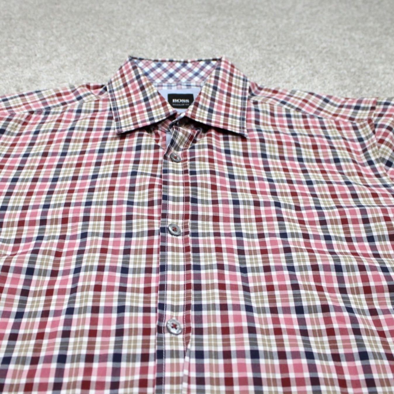 Hugo Boss HUGO BOSS Obert Shirt Mens Medium Red/Pink/Blue/Green Slim Regular Fit Cotton L/S Button-Up Shirt Size US M / EU 48-50 / 2 - 5 Thumbnail
