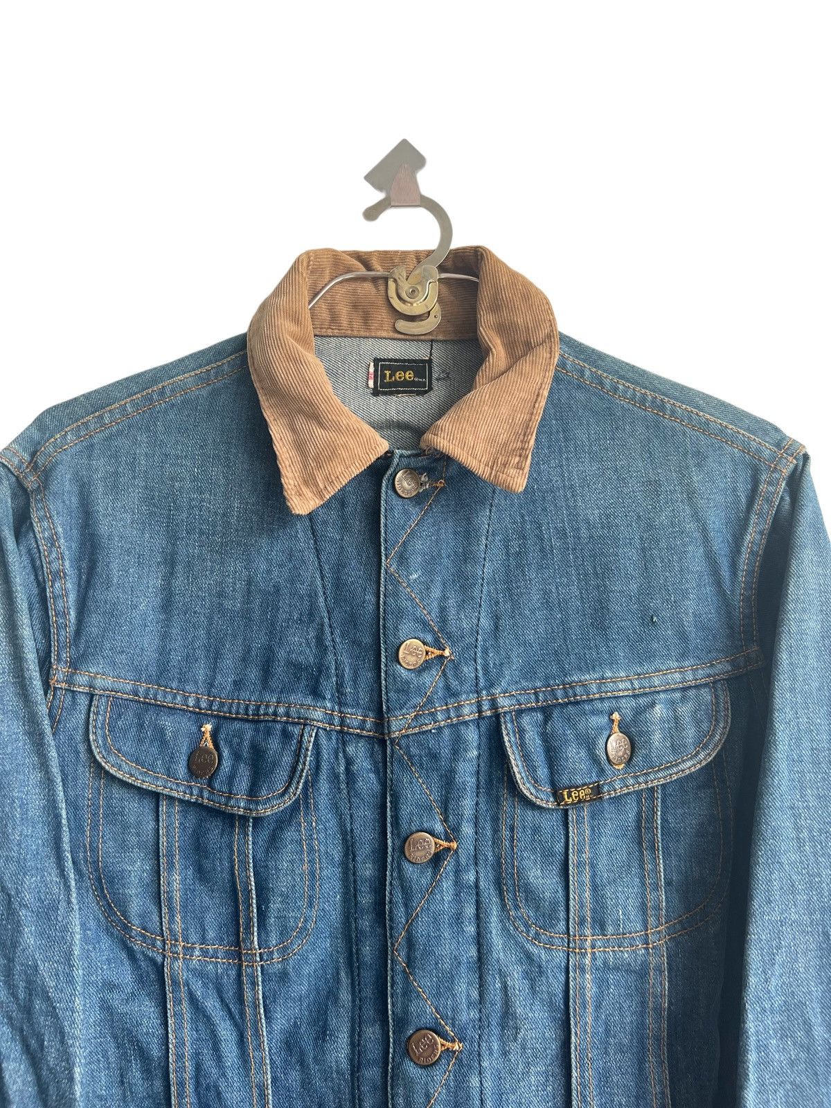 VINTAGE 60s LEE Corduroy Neck Sanforize Trucker Denim Jacket