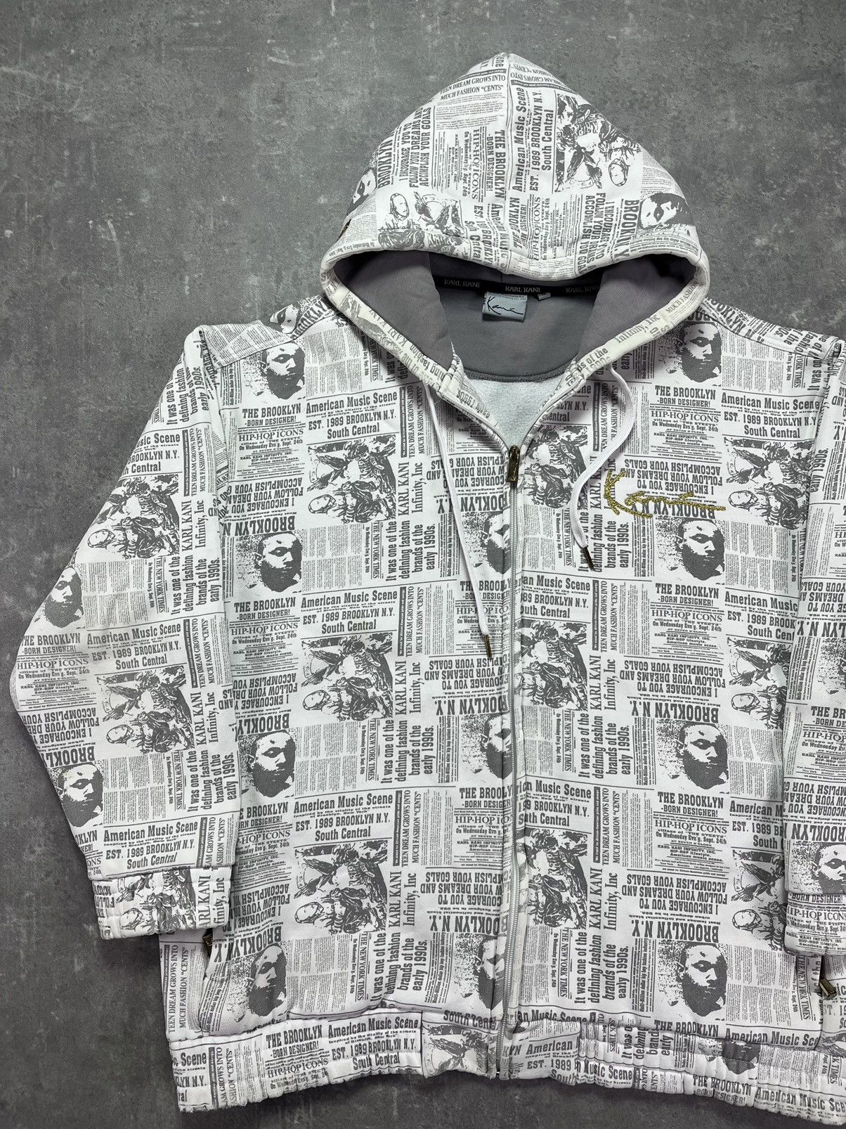 Karl Kani 00s Karl Kani Baggy Newspaper AOP Heavy Zip Hoodie Jacket XL Size US XL / EU 56 / 4 - 3 Thumbnail