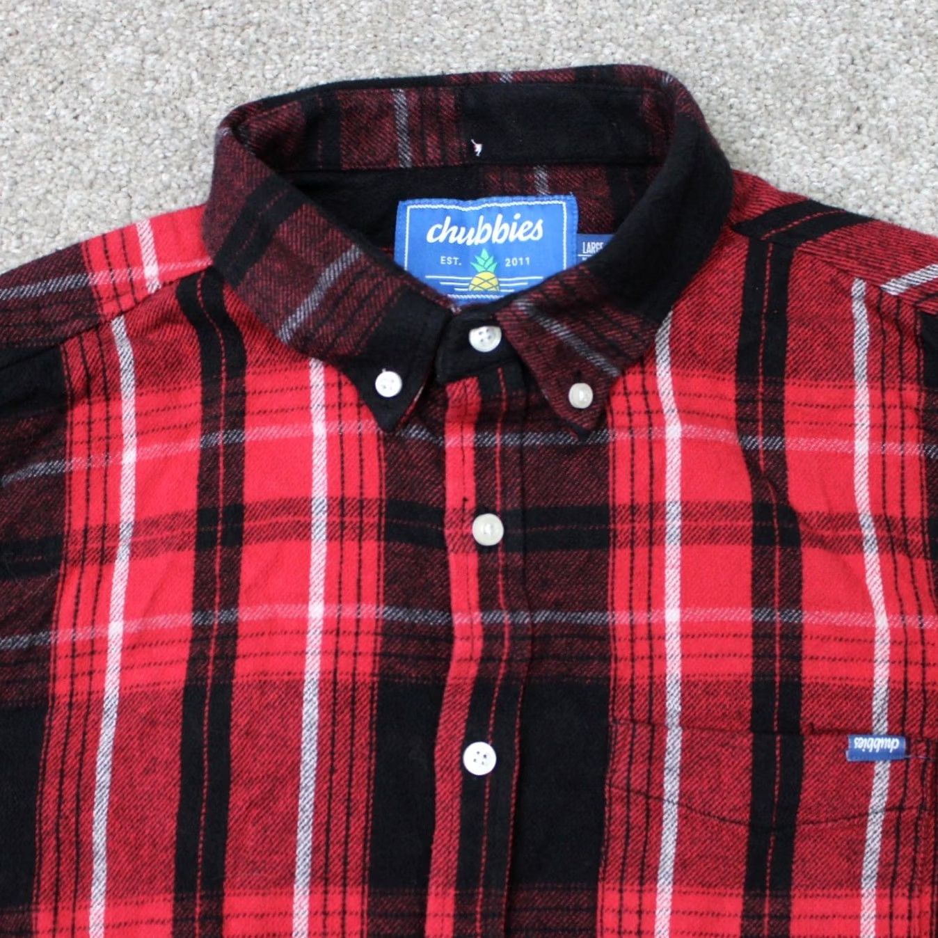 Chubbies Chubbies Shirt Mens Large Red & Black Plaid Flannel Cotton Stretch Long Sleeve Button-Up Casual Shirt Mens L Red Plaid Size US L / EU 52-54 / 3 - 4 Thumbnail